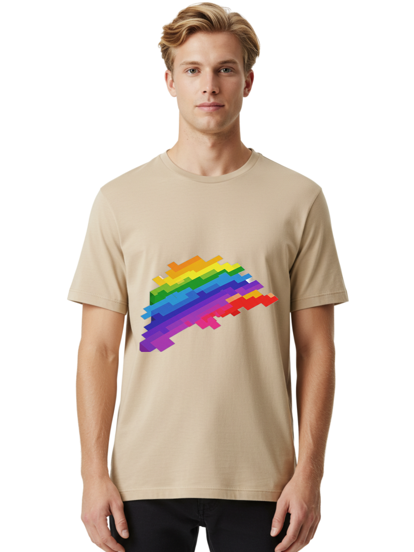 Glitchy-Rainbow Men'S Graphic Tee, 100% Cotton, Comfortable Casual Summer Wear, Machine Washable, Vintage Camera, Old Camera, Antique Camera, Black Camera, Classic Photography, Photography Equipment, Nostalgic Device, Film Camera, Camera Art Bai044