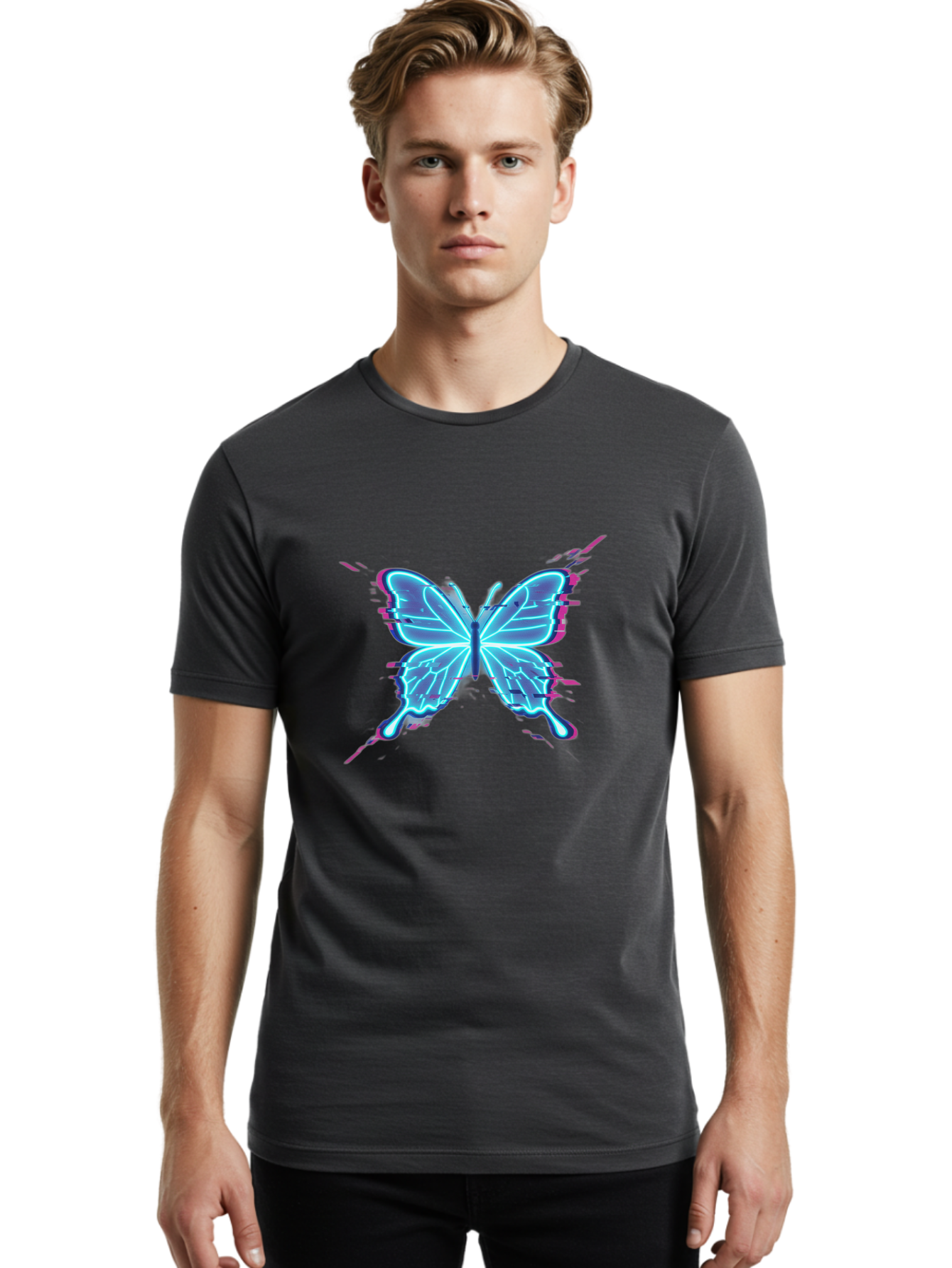 Glowing-Butterfly-1 Men'S Graphic Tee, 100% Cotton, Comfortable Casual Summer Wear, Machine Washable, Vintage Camera, Old Camera, Antique Camera, Black Camera, Classic Photography, Photography Equipment, Nostalgic Device, Film Camera, Bai046