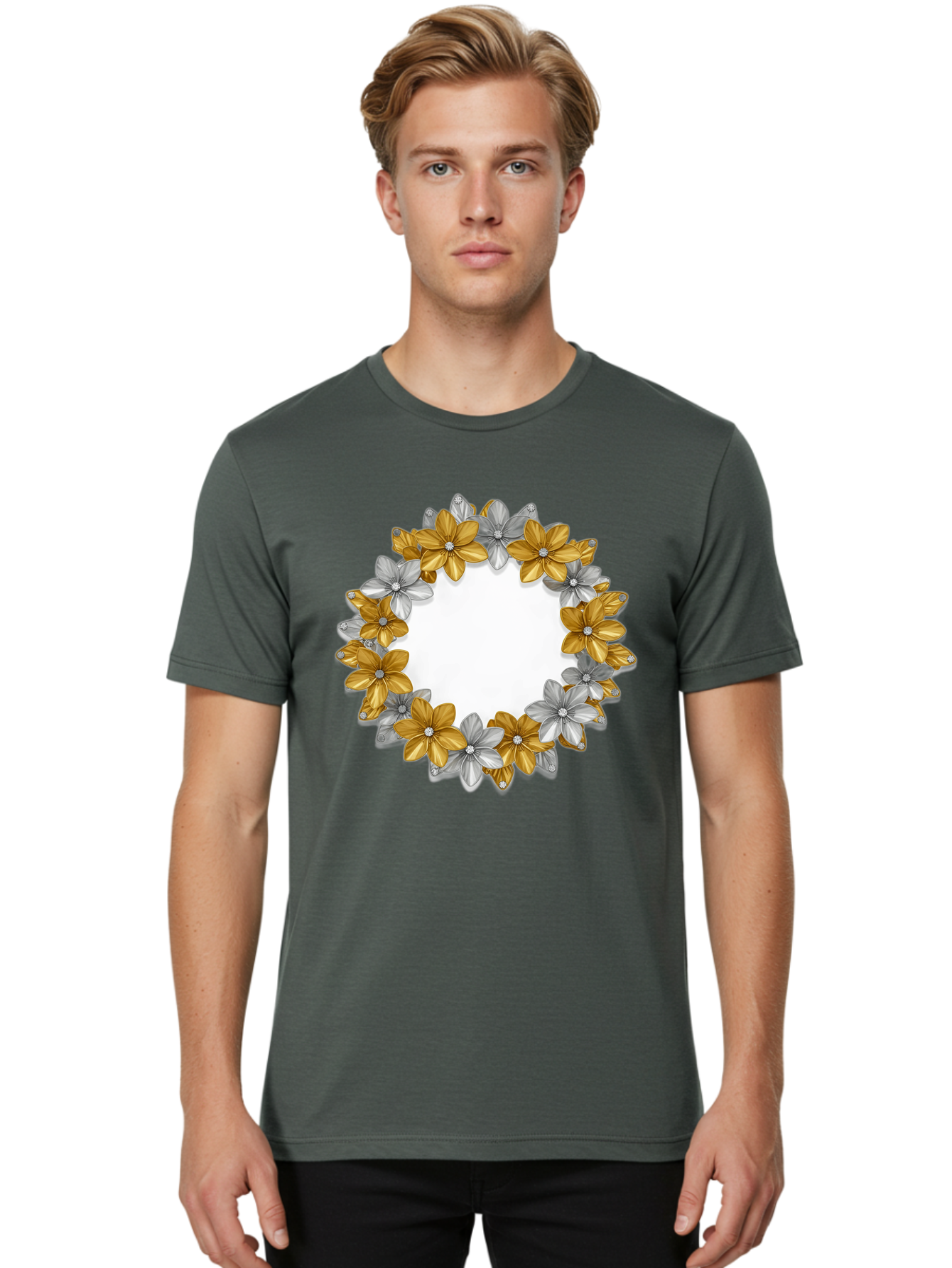 Gold-Silver-Flowers Men'S Graphic Tee, 100% Cotton, Comfortable Casual Summer Wear, Machine Washable, Vintage Camera, Old Camera, Antique Camera, Black Camera, Classic Photography, Photography Equipment, Nostalgic Device, Film Camera, Bai057