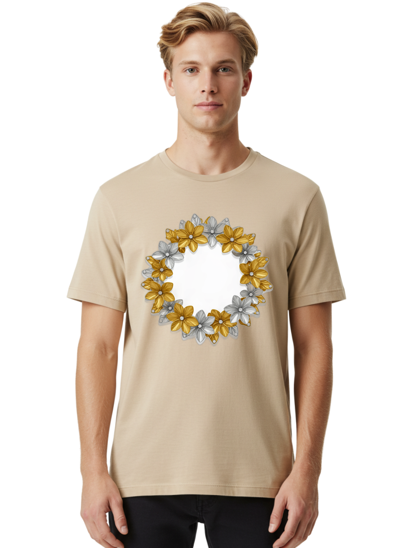Gold-Silver-Flowers Men'S Graphic Tee, 100% Cotton, Comfortable Casual Summer Wear, Machine Washable, Vintage Camera, Old Camera, Antique Camera, Black Camera, Classic Photography, Photography Equipment, Nostalgic Device, Film Camera, Bai057