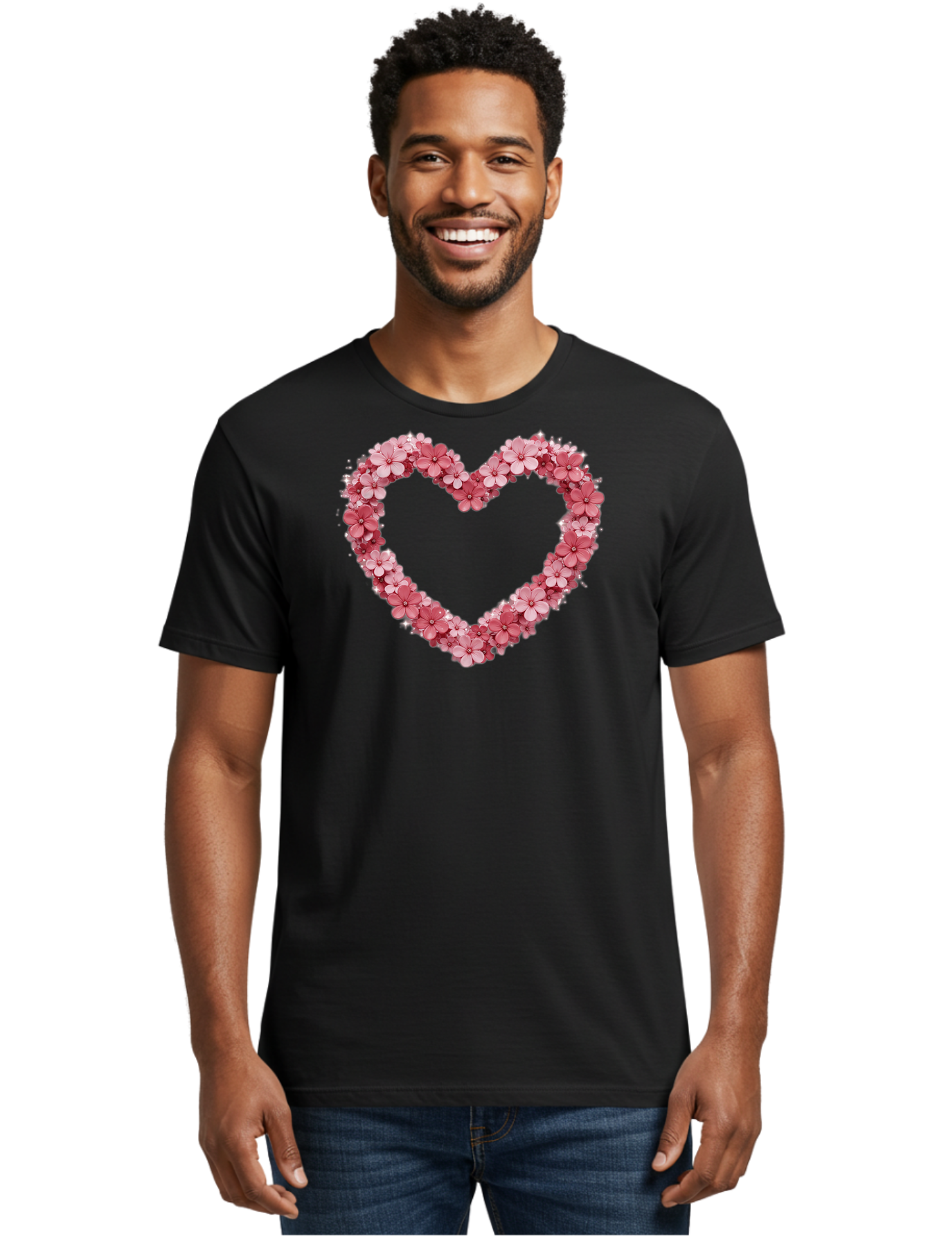 Heart-Shape-With-Pink-Flowers Men'S Graphic Tee, 100% Cotton, Comfortable Casual Summer Wear, Machine Washable, Vintage Camera, Old Camera, Antique Camera, Black Camera, Classic Photography, Photography Equipment, Nostalgic Device, Bai069