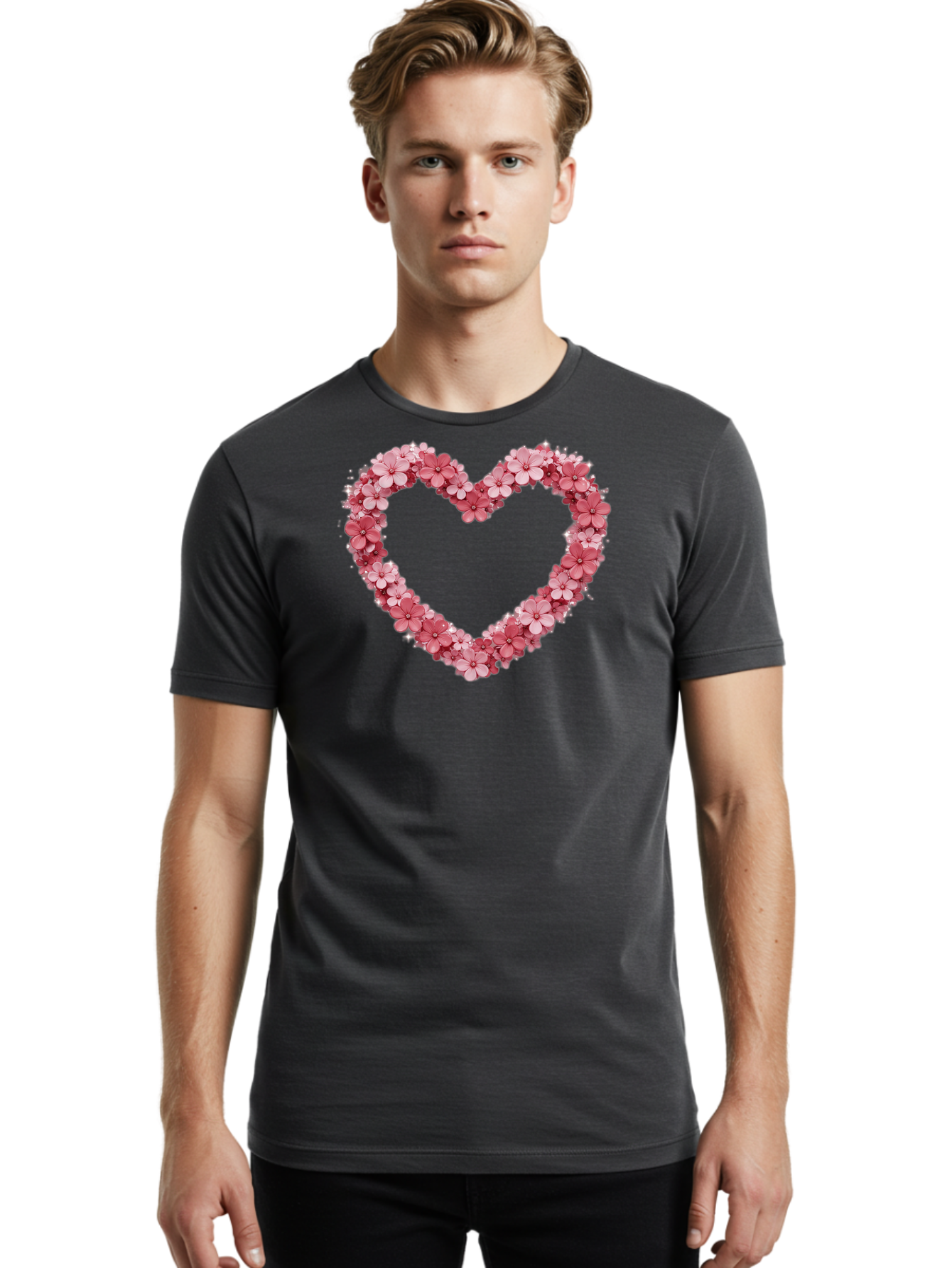 Heart-Shape-With-Pink-Flowers Men'S Graphic Tee, 100% Cotton, Comfortable Casual Summer Wear, Machine Washable, Vintage Camera, Old Camera, Antique Camera, Black Camera, Classic Photography, Photography Equipment, Nostalgic Device, Bai069