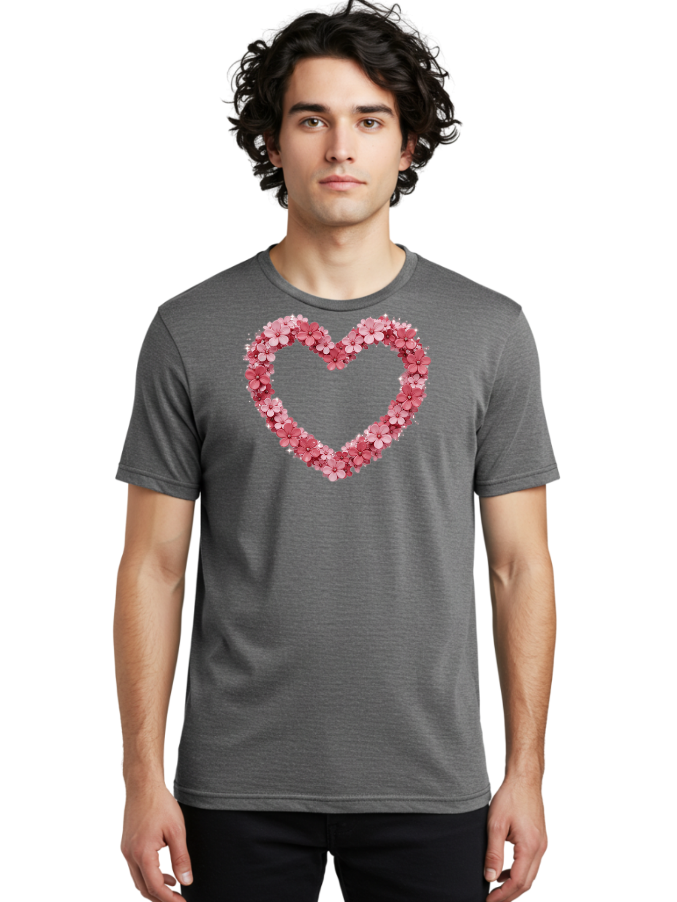 Heart-Shape-With-Pink-Flowers Men'S Graphic Tee, 100% Cotton, Comfortable Casual Summer Wear, Machine Washable, Vintage Camera, Old Camera, Antique Camera, Black Camera, Classic Photography, Photography Equipment, Nostalgic Device, Bai069