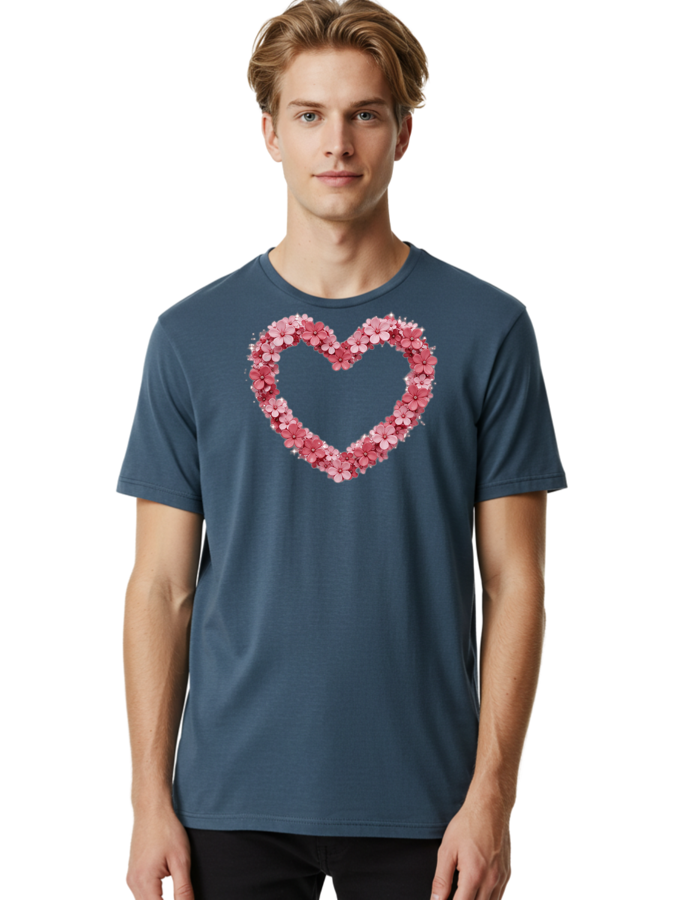 Heart-Shape-With-Pink-Flowers Men'S Graphic Tee, 100% Cotton, Comfortable Casual Summer Wear, Machine Washable, Vintage Camera, Old Camera, Antique Camera, Black Camera, Classic Photography, Photography Equipment, Nostalgic Device, Bai069