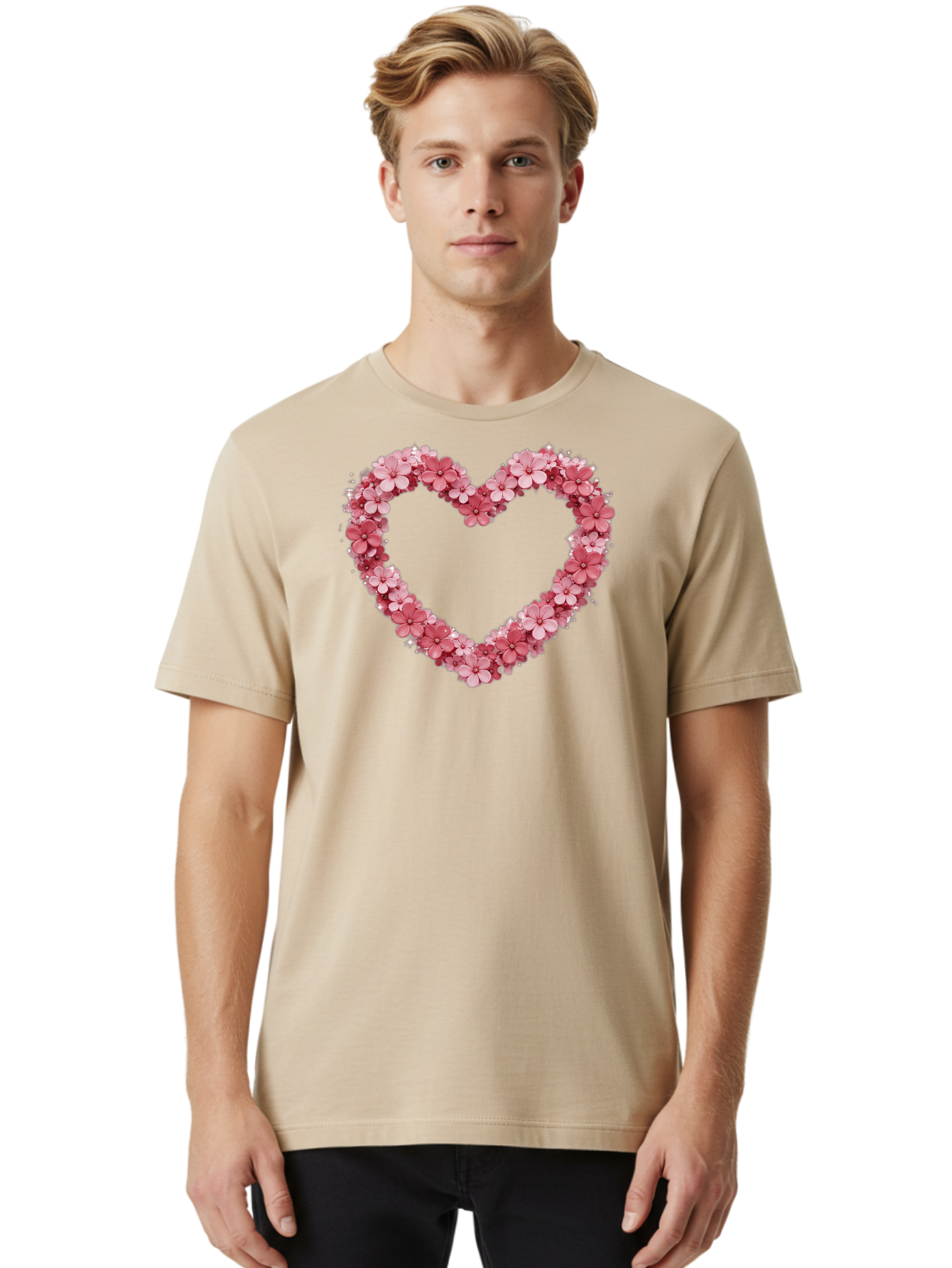 Heart-Shape-With-Pink-Flowers Men'S Graphic Tee, 100% Cotton, Comfortable Casual Summer Wear, Machine Washable, Vintage Camera, Old Camera, Antique Camera, Black Camera, Classic Photography, Photography Equipment, Nostalgic Device, Bai069