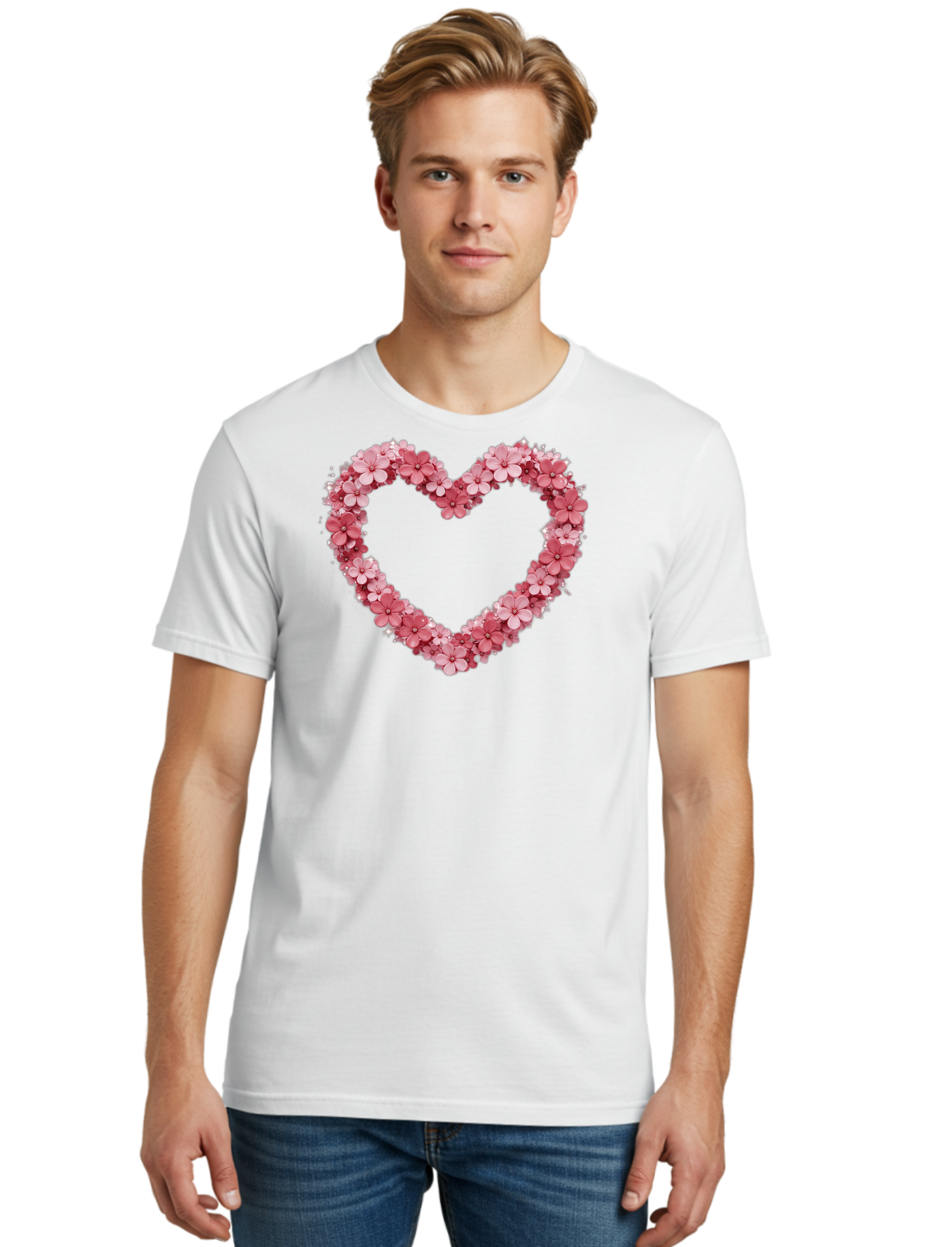 Heart-Shape-With-Pink-Flowers Men'S Graphic Tee, 100% Cotton, Comfortable Casual Summer Wear, Machine Washable, Vintage Camera, Old Camera, Antique Camera, Black Camera, Classic Photography, Photography Equipment, Nostalgic Device, Bai069