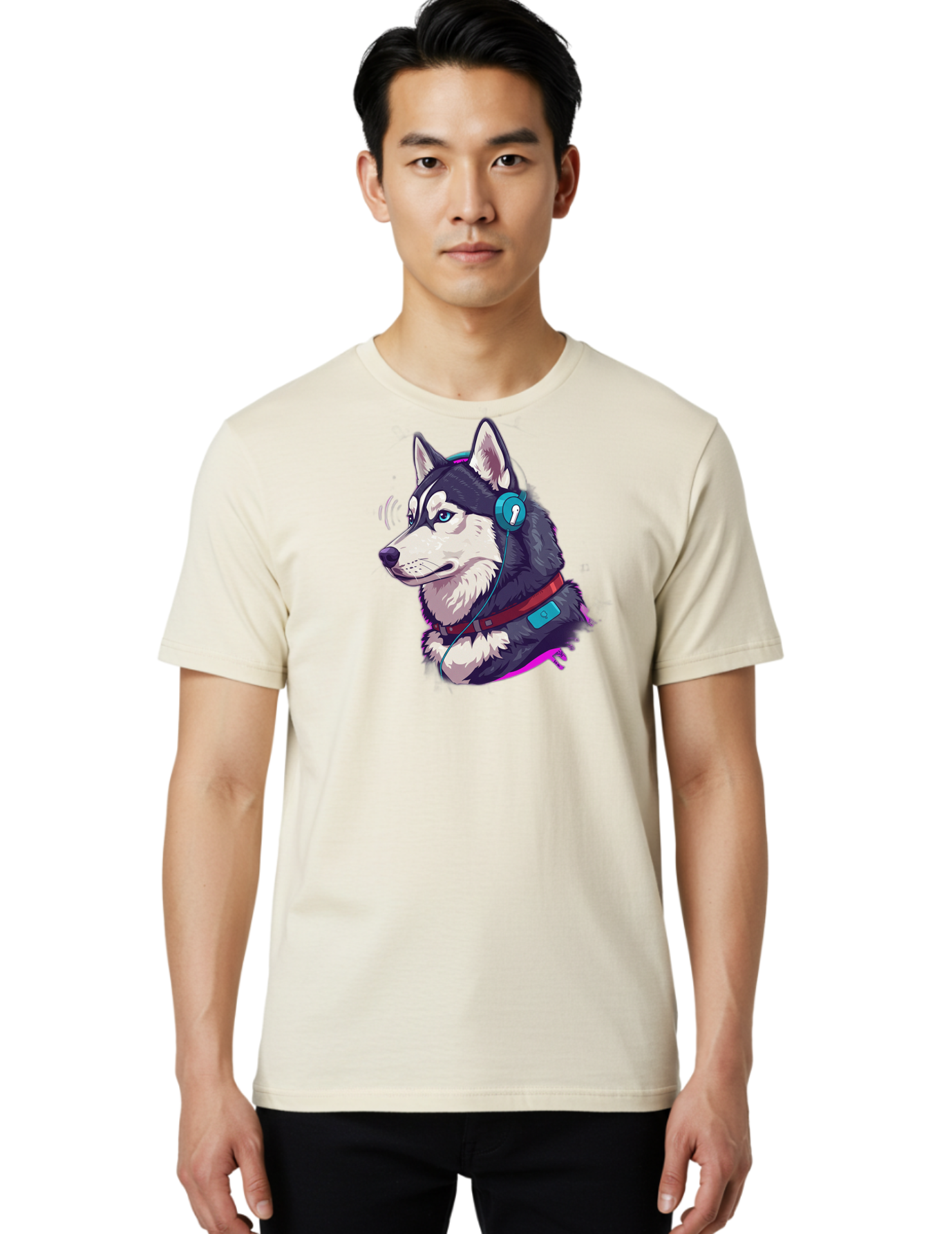 Husky-With-Headphones Men'S Graphic Tee, 100% Cotton, Comfortable Casual Summer Wear, Machine Washable, Vintage Camera, Old Camera, Antique Camera, Black Camera, Classic Photography, Photography Equipment, Nostalgic Device, Film Camera, Bai074