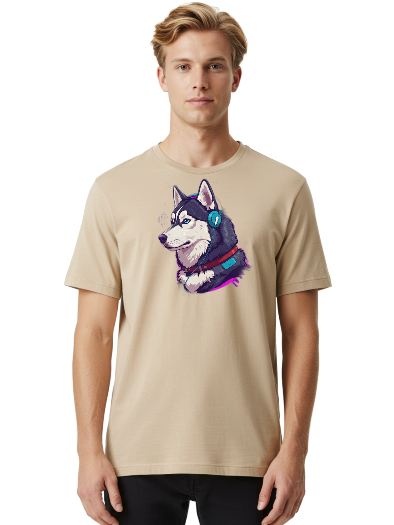 Husky-With-Headphones Men'S Graphic Tee, 100% Cotton, Comfortable Casual Summer Wear, Machine Washable, Vintage Camera, Old Camera, Antique Camera, Black Camera, Classic Photography, Photography Equipment, Nostalgic Device, Film Camera, Bai074