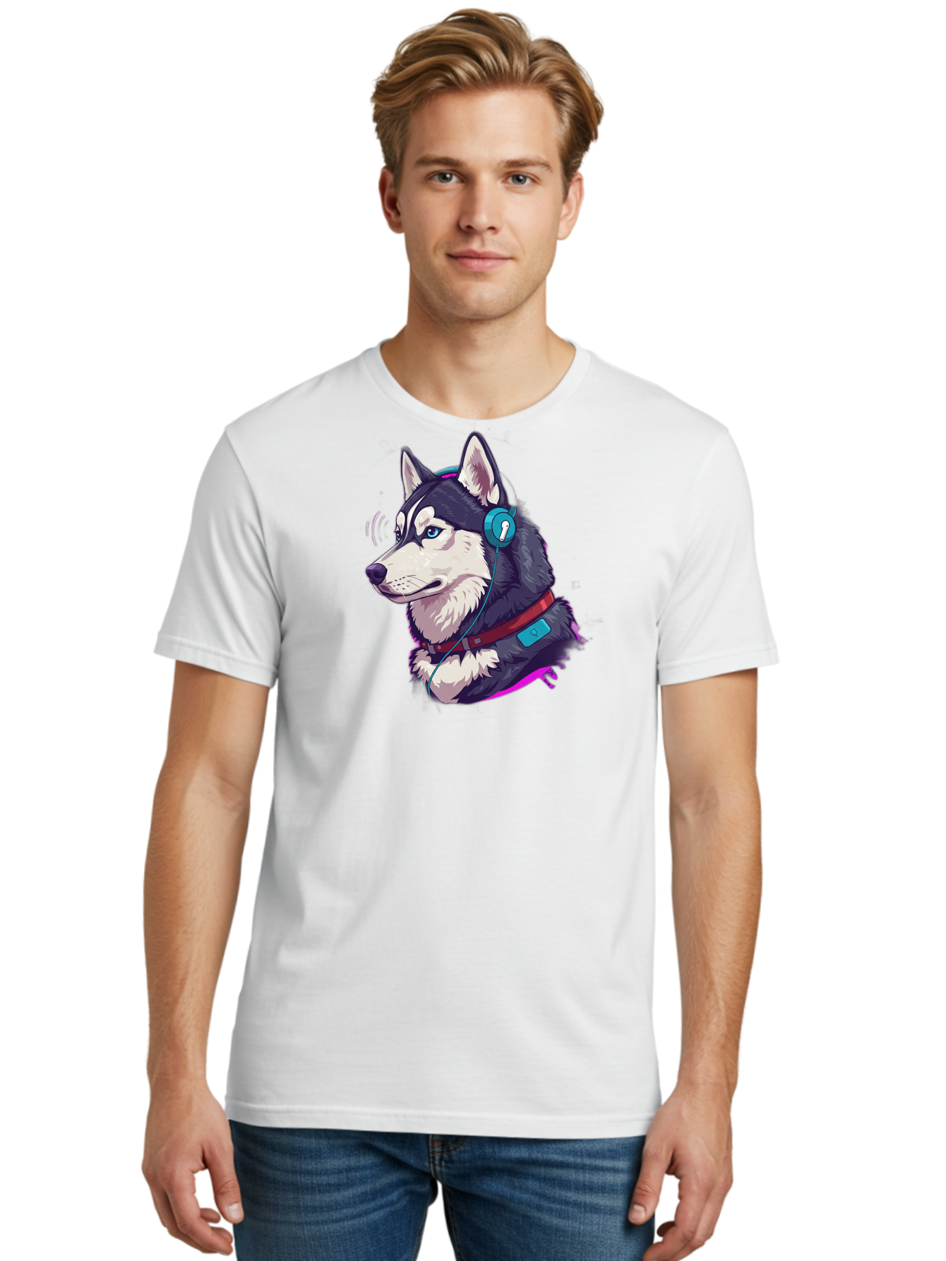 Husky-With-Headphones Men'S Graphic Tee, 100% Cotton, Comfortable Casual Summer Wear, Machine Washable, Vintage Camera, Old Camera, Antique Camera, Black Camera, Classic Photography, Photography Equipment, Nostalgic Device, Film Camera, Bai074