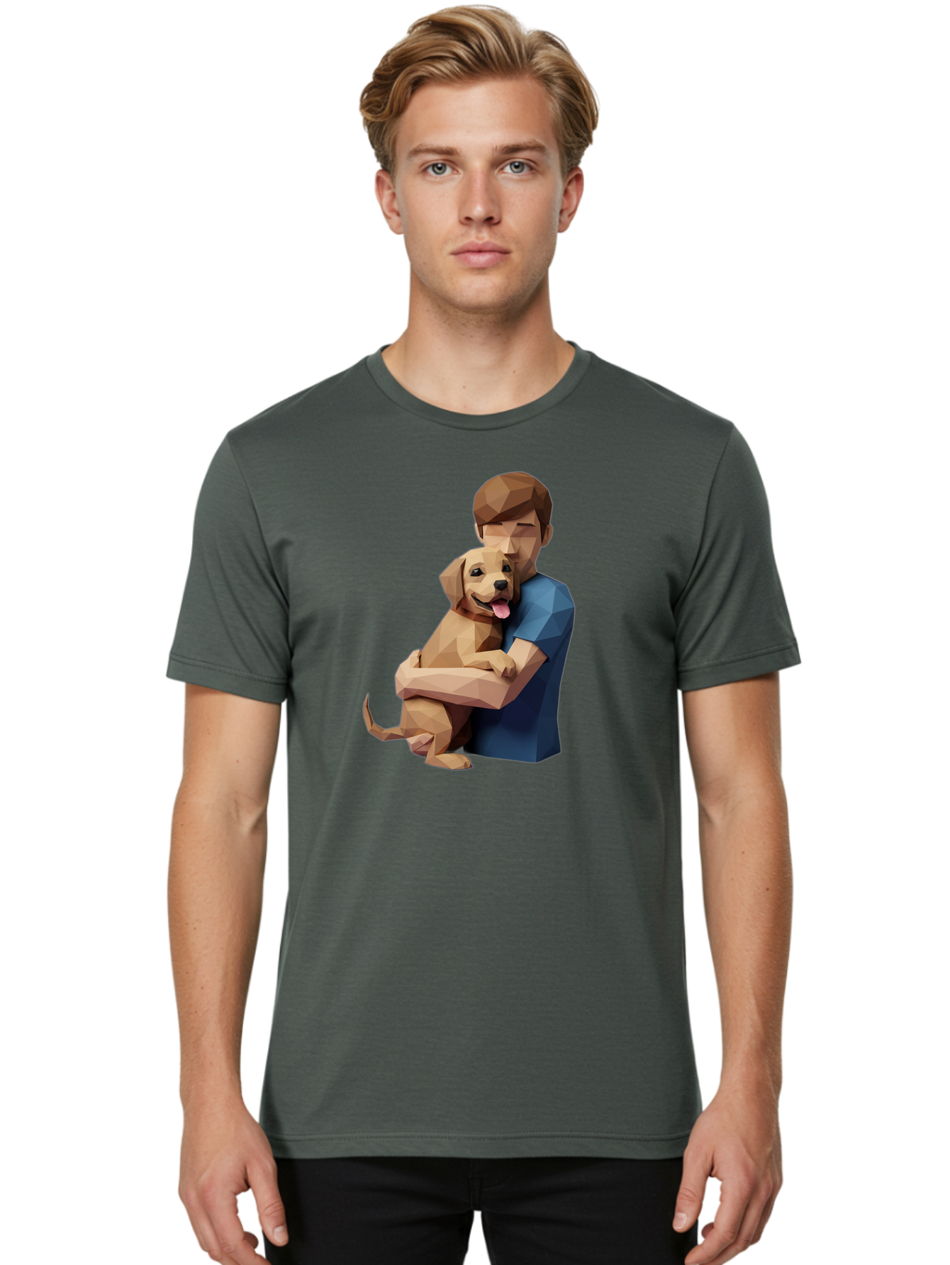 Man-Hugging-Dog-1 Men'S Graphic Tee, 100% Cotton, Comfortable Casual Summer Wear, Machine Washable, Vintage Camera, Old Camera, Antique Camera, Black Camera, Classic Photography, Photography Equipment, Nostalgic Device, Film Camera, Camera Art Bai112