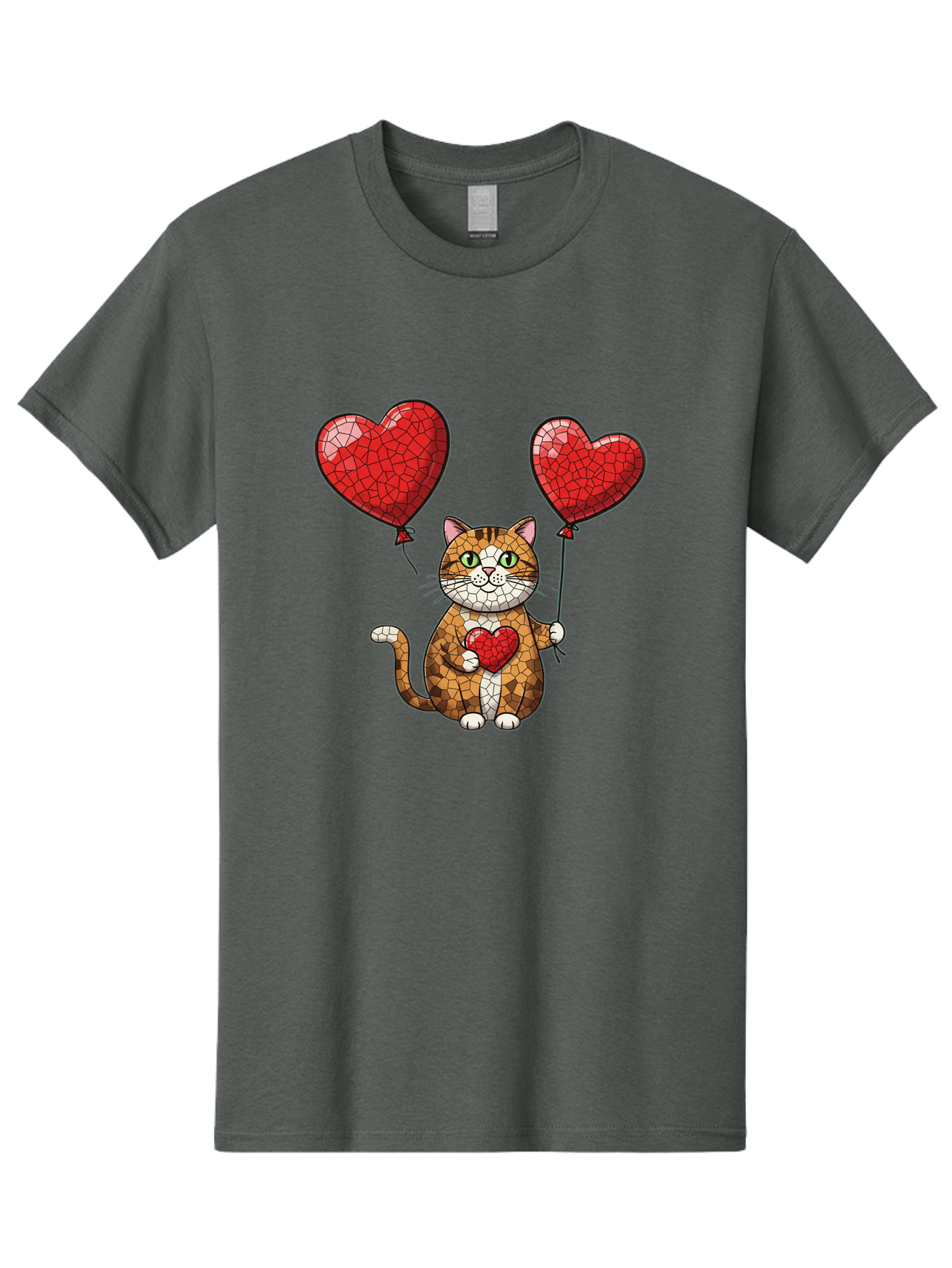 Mosaic-Cat-With-Heart-Balloons Men'S Graphic Tee, 100% Cotton, Comfortable Casual Summer Wear, Machine Washable, Vintage Camera, Old Camera, Antique Camera, Black Camera, Classic Photography, Photography Equipment, Nostalgic Device, Bai165