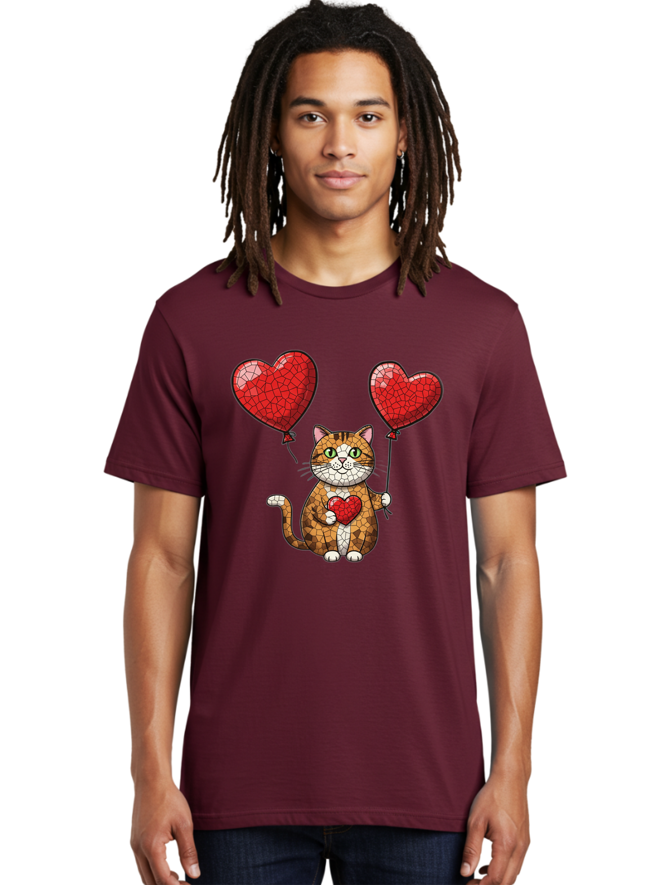 Mosaic-Cat-With-Heart-Balloons Men'S Graphic Tee, 100% Cotton, Comfortable Casual Summer Wear, Machine Washable, Vintage Camera, Old Camera, Antique Camera, Black Camera, Classic Photography, Photography Equipment, Nostalgic Device, Bai165