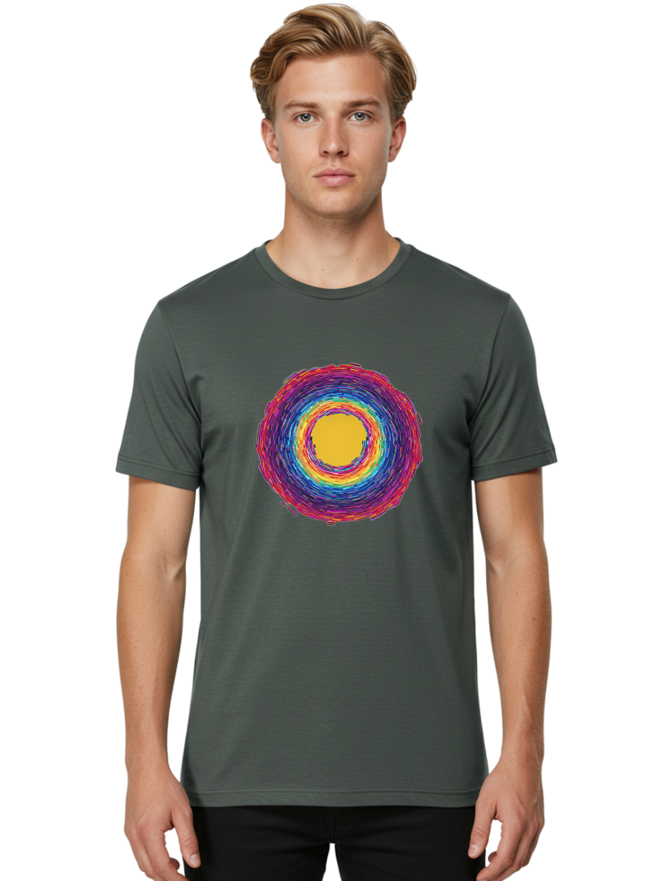 Multicolored-Circle Men'S Graphic Tee, 100% Cotton, Comfortable Casual Summer Wear, Machine Washable, Vintage Camera, Old Camera, Antique Camera, Black Camera, Classic Photography, Photography Equipment, Nostalgic Device, Film Camera, Bai171