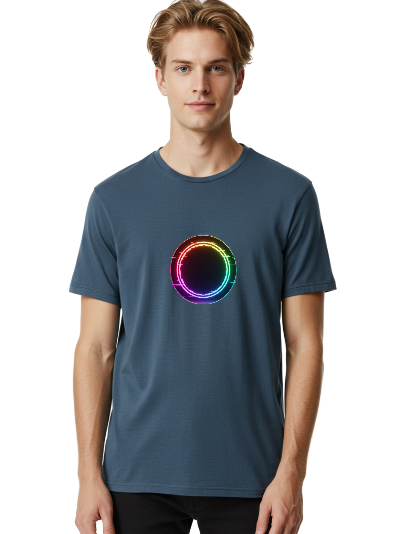 Neon-Circle-1 Men'S Graphic Tee, 100% Cotton, Comfortable Casual Summer Wear, Machine Washable, Vintage Camera, Old Camera, Antique Camera, Black Camera, Classic Photography, Photography Equipment, Nostalgic Device, Film Camera, Camera Art Bai177