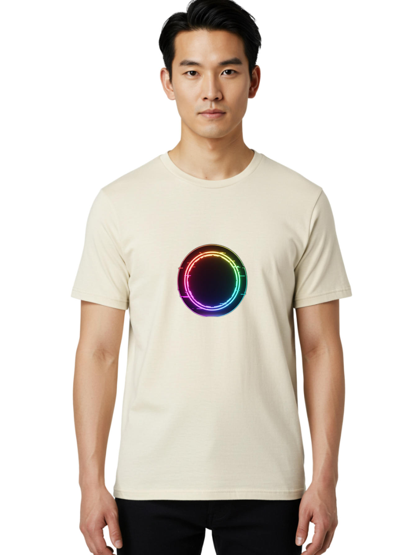 Neon-Circle-1 Men'S Graphic Tee, 100% Cotton, Comfortable Casual Summer Wear, Machine Washable, Vintage Camera, Old Camera, Antique Camera, Black Camera, Classic Photography, Photography Equipment, Nostalgic Device, Film Camera, Camera Art Bai177