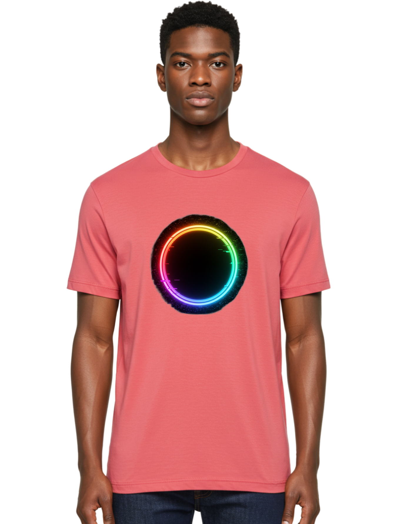 Neon-Circle-2 Men'S Graphic Tee, 100% Cotton, Comfortable Casual Summer Wear, Machine Washable, Vintage Camera, Old Camera, Antique Camera, Black Camera, Classic Photography, Photography Equipment, Nostalgic Device, Film Camera, Camera Art Bai178