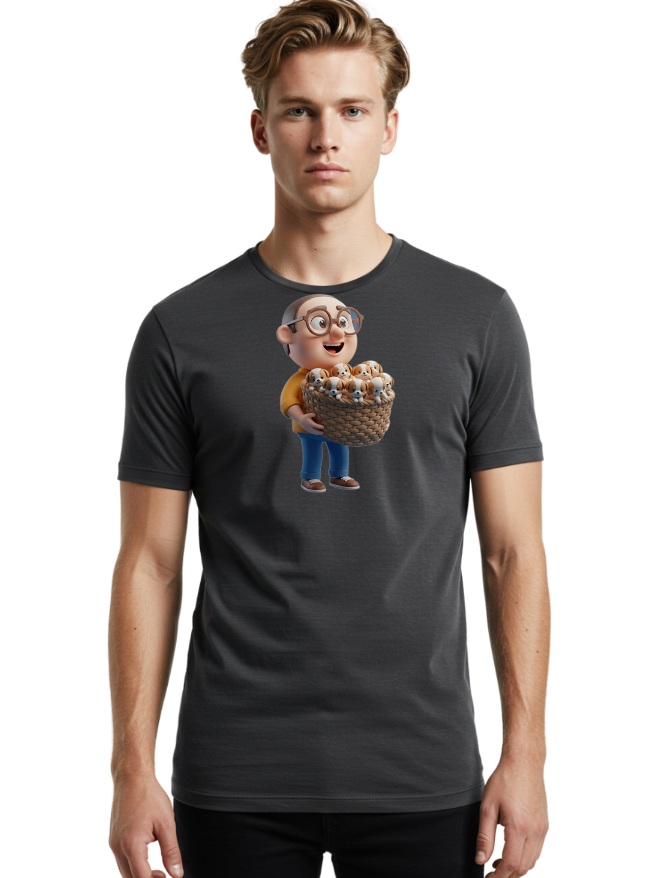 Old-Man-Holding-Puppies Men'S Graphic Tee, 100% Cotton, Comfortable Casual Summer Wear, Machine Washable, Vintage Camera, Old Camera, Antique Camera, Black Camera, Classic Photography, Photography Equipment, Nostalgic Device, Film Camera, Bai188