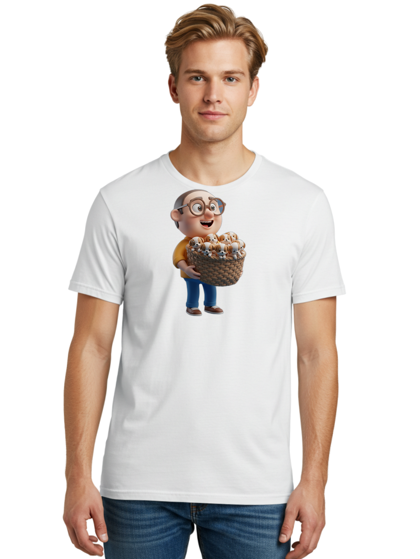 Old-Man-Holding-Puppies Men'S Graphic Tee, 100% Cotton, Comfortable Casual Summer Wear, Machine Washable, Vintage Camera, Old Camera, Antique Camera, Black Camera, Classic Photography, Photography Equipment, Nostalgic Device, Film Camera, Bai188