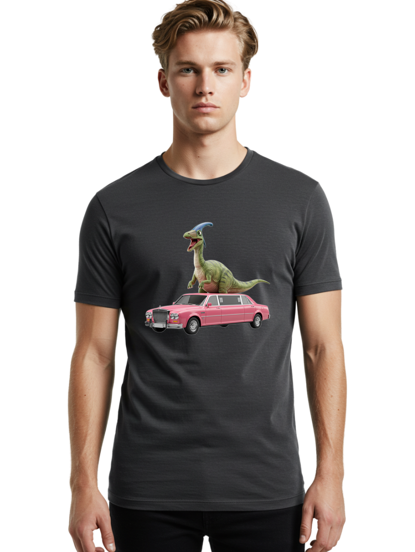 Parasaurolophus-On-Pink-Limousine Men'S Graphic Tee, 100% Cotton, Comfortable Casual Summer Wear, Machine Washable, Vintage Camera, Old Camera, Antique Camera, Black Camera, Classic Photography, Photography Equipment, Nostalgic Device, Bai207