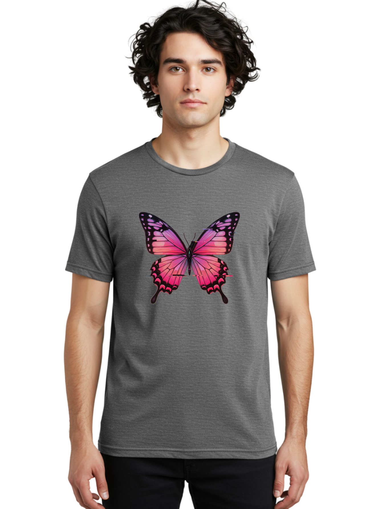 Pink-Butterfly-2 Men'S Graphic Tee, 100% Cotton, Comfortable Casual Summer Wear, Machine Washable, Vintage Camera, Old Camera, Antique Camera, Black Camera, Classic Photography, Photography Equipment, Nostalgic Device, Film Camera, Camera Art Bai216