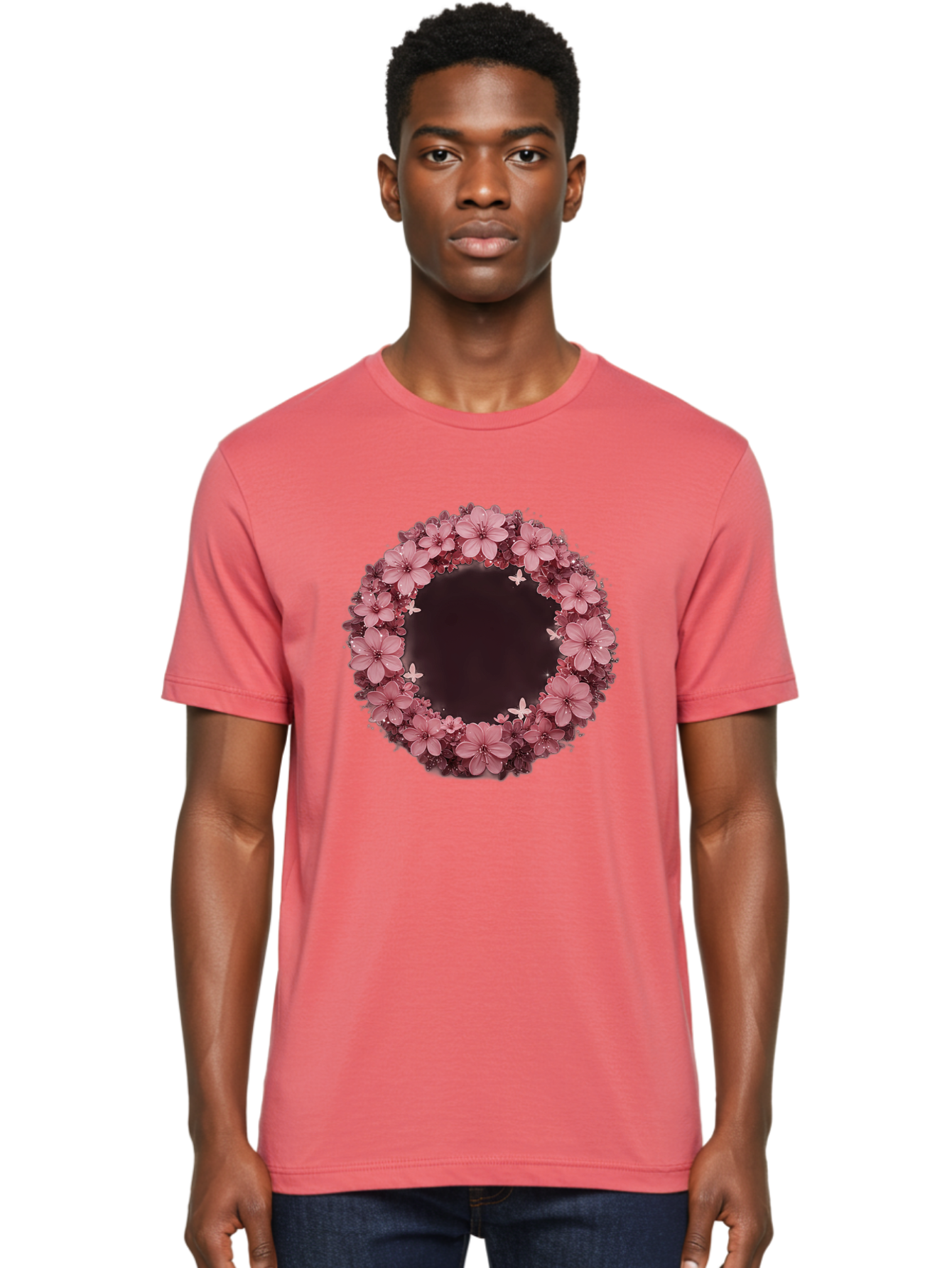 Pink-Flowers-Wreath Men'S Graphic Tee, 100% Cotton, Comfortable Casual Summer Wear, Machine Washable, Vintage Camera, Old Camera, Antique Camera, Black Camera, Classic Photography, Photography Equipment, Nostalgic Device, Film Camera, Bai224