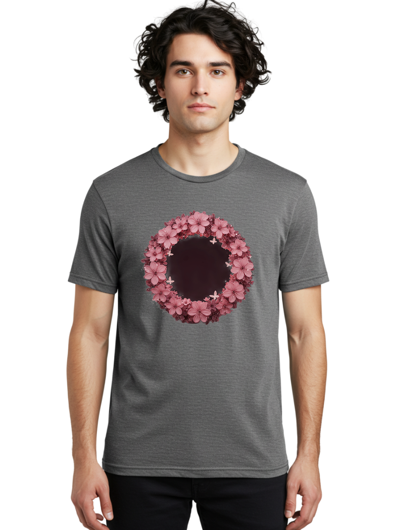 Pink-Flowers-Wreath Men'S Graphic Tee, 100% Cotton, Comfortable Casual Summer Wear, Machine Washable, Vintage Camera, Old Camera, Antique Camera, Black Camera, Classic Photography, Photography Equipment, Nostalgic Device, Film Camera, Bai224