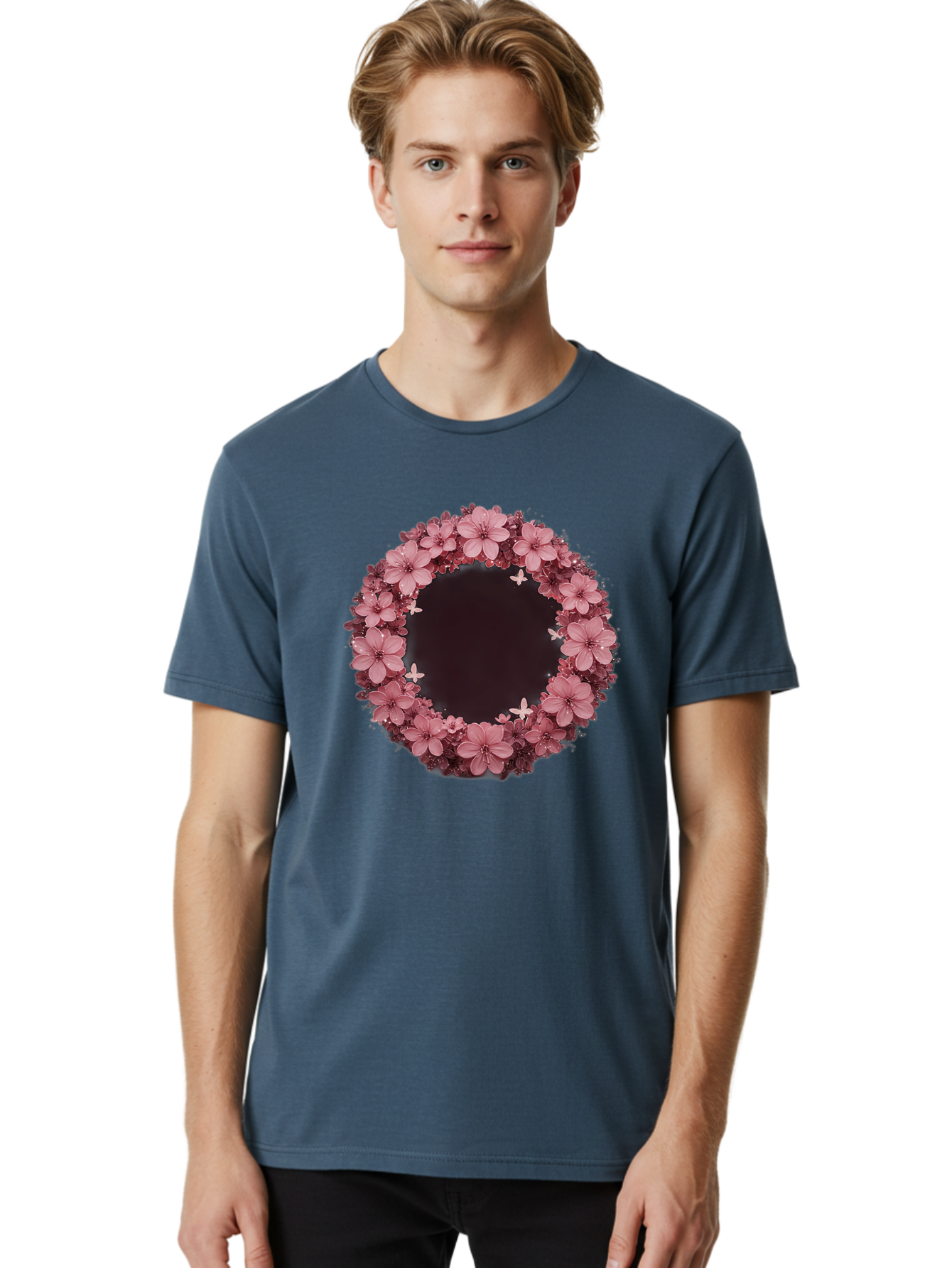 Pink-Flowers-Wreath Men'S Graphic Tee, 100% Cotton, Comfortable Casual Summer Wear, Machine Washable, Vintage Camera, Old Camera, Antique Camera, Black Camera, Classic Photography, Photography Equipment, Nostalgic Device, Film Camera, Bai224