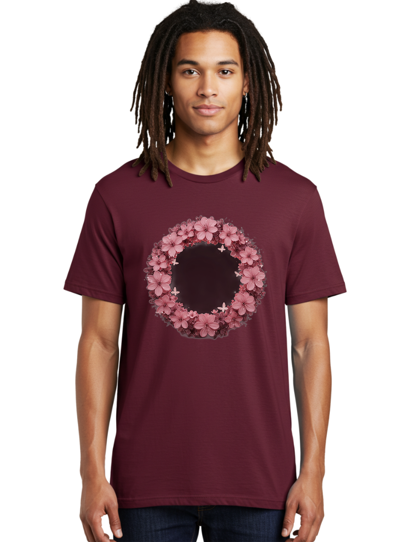 Pink-Flowers-Wreath Men'S Graphic Tee, 100% Cotton, Comfortable Casual Summer Wear, Machine Washable, Vintage Camera, Old Camera, Antique Camera, Black Camera, Classic Photography, Photography Equipment, Nostalgic Device, Film Camera, Bai224