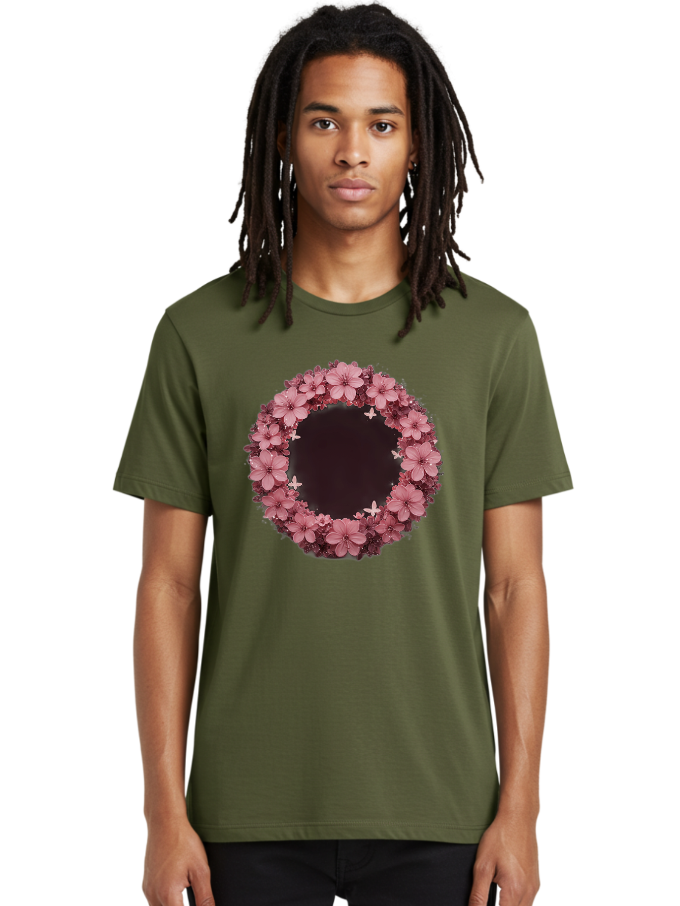 Pink-Flowers-Wreath Men'S Graphic Tee, 100% Cotton, Comfortable Casual Summer Wear, Machine Washable, Vintage Camera, Old Camera, Antique Camera, Black Camera, Classic Photography, Photography Equipment, Nostalgic Device, Film Camera, Bai224