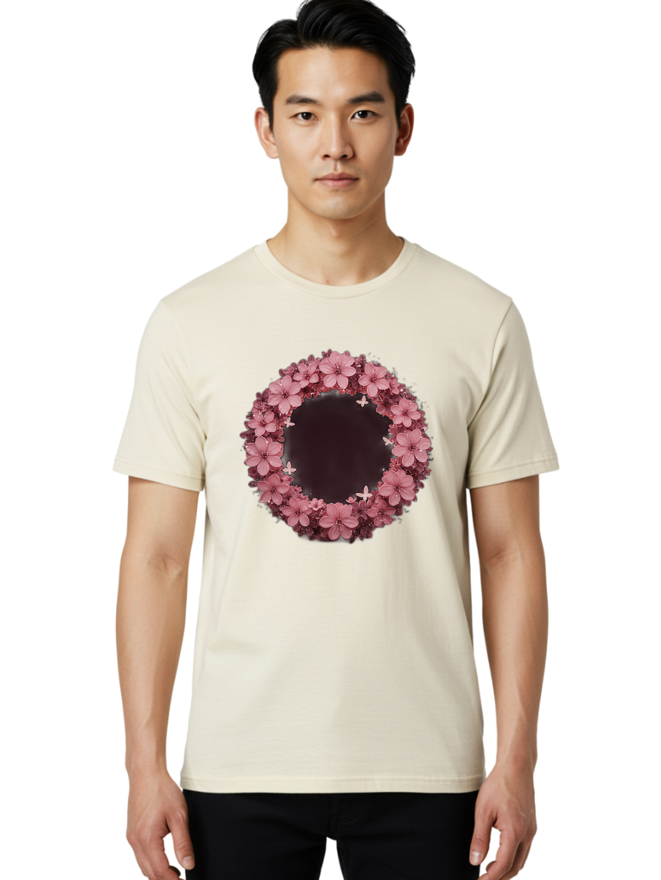 Pink-Flowers-Wreath Men'S Graphic Tee, 100% Cotton, Comfortable Casual Summer Wear, Machine Washable, Vintage Camera, Old Camera, Antique Camera, Black Camera, Classic Photography, Photography Equipment, Nostalgic Device, Film Camera, Bai224