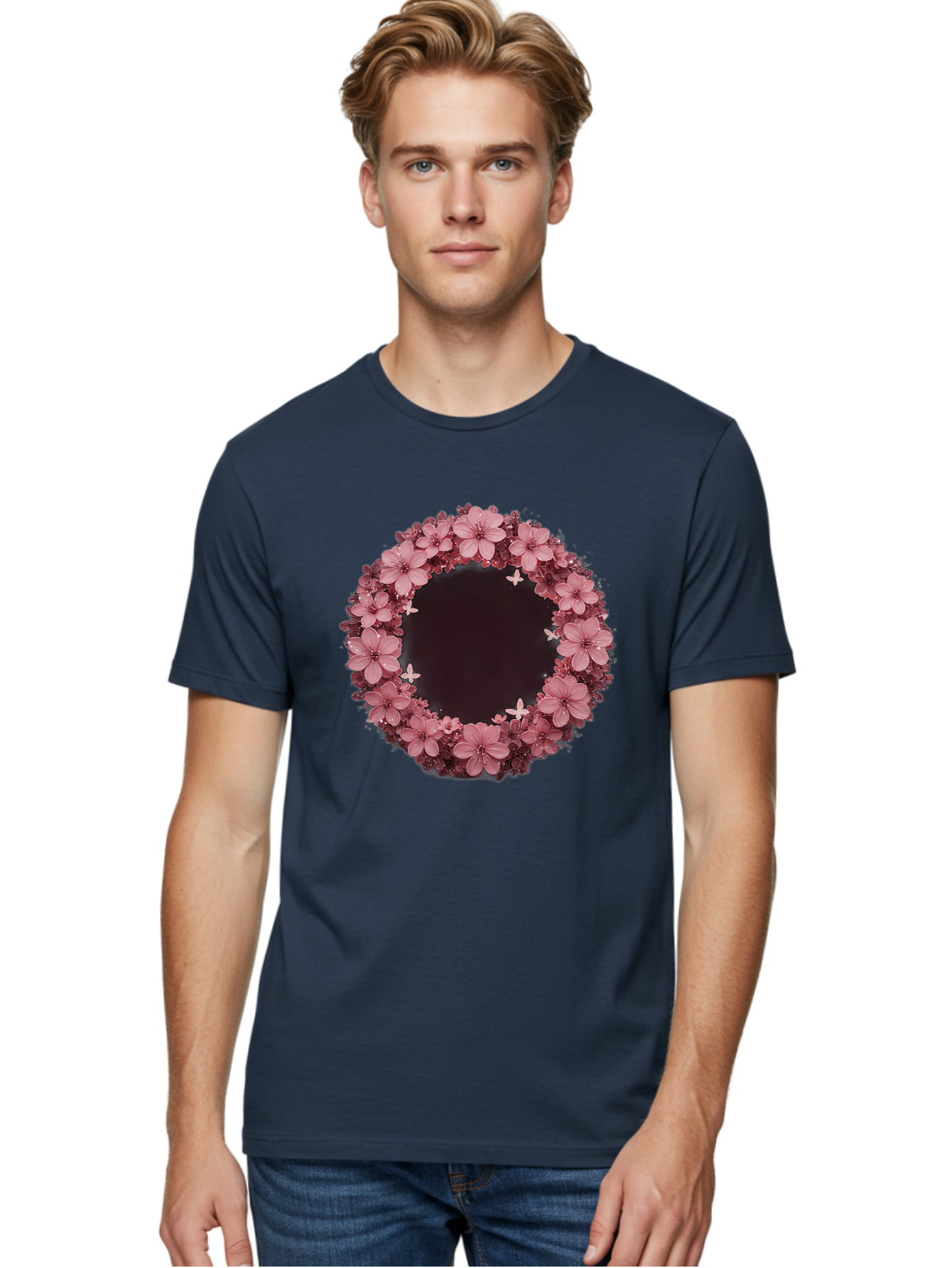 Pink-Flowers-Wreath Men'S Graphic Tee, 100% Cotton, Comfortable Casual Summer Wear, Machine Washable, Vintage Camera, Old Camera, Antique Camera, Black Camera, Classic Photography, Photography Equipment, Nostalgic Device, Film Camera, Bai224