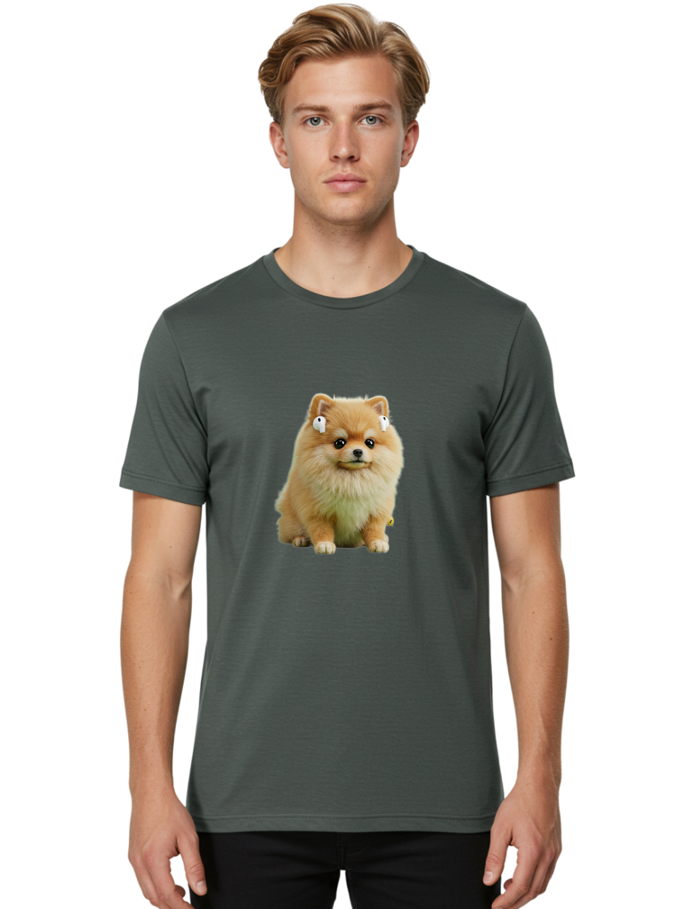 Pomeranian-With-Earbuds Men'S Graphic Tee, 100% Cotton, Comfortable Casual Summer Wear, Machine Washable, Vintage Camera, Old Camera, Antique Camera, Black Camera, Classic Photography, Photography Equipment, Nostalgic Device, Film Camera, Bai234