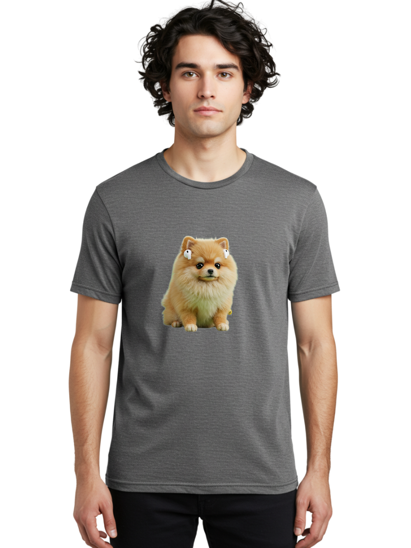 Pomeranian-With-Earbuds Men'S Graphic Tee, 100% Cotton, Comfortable Casual Summer Wear, Machine Washable, Vintage Camera, Old Camera, Antique Camera, Black Camera, Classic Photography, Photography Equipment, Nostalgic Device, Film Camera, Bai234