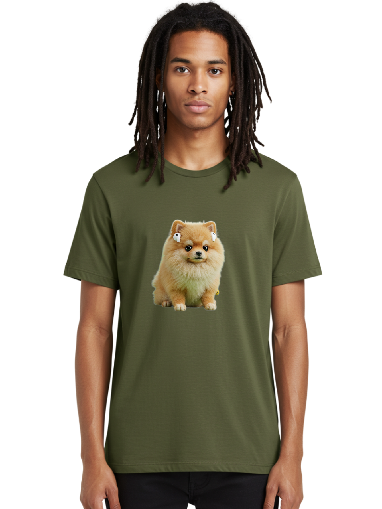 Pomeranian-With-Earbuds Men'S Graphic Tee, 100% Cotton, Comfortable Casual Summer Wear, Machine Washable, Vintage Camera, Old Camera, Antique Camera, Black Camera, Classic Photography, Photography Equipment, Nostalgic Device, Film Camera, Bai234