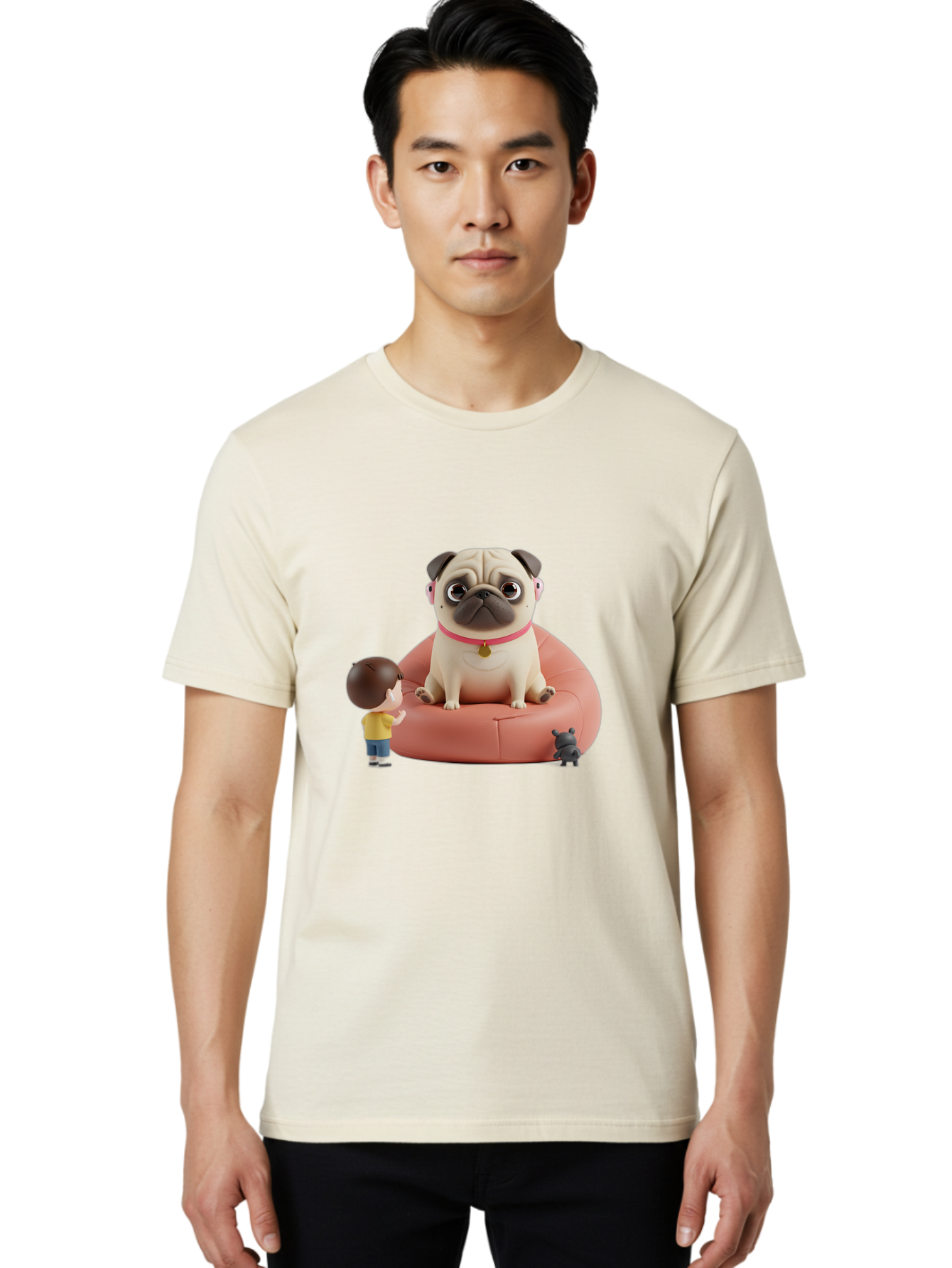 Pug-On-Bean-Bag Men'S Graphic Tee, 100% Cotton, Comfortable Casual Summer Wear, Machine Washable, Vintage Camera, Old Camera, Antique Camera, Black Camera, Classic Photography, Photography Equipment, Nostalgic Device, Film Camera, Camera Art Bai256
