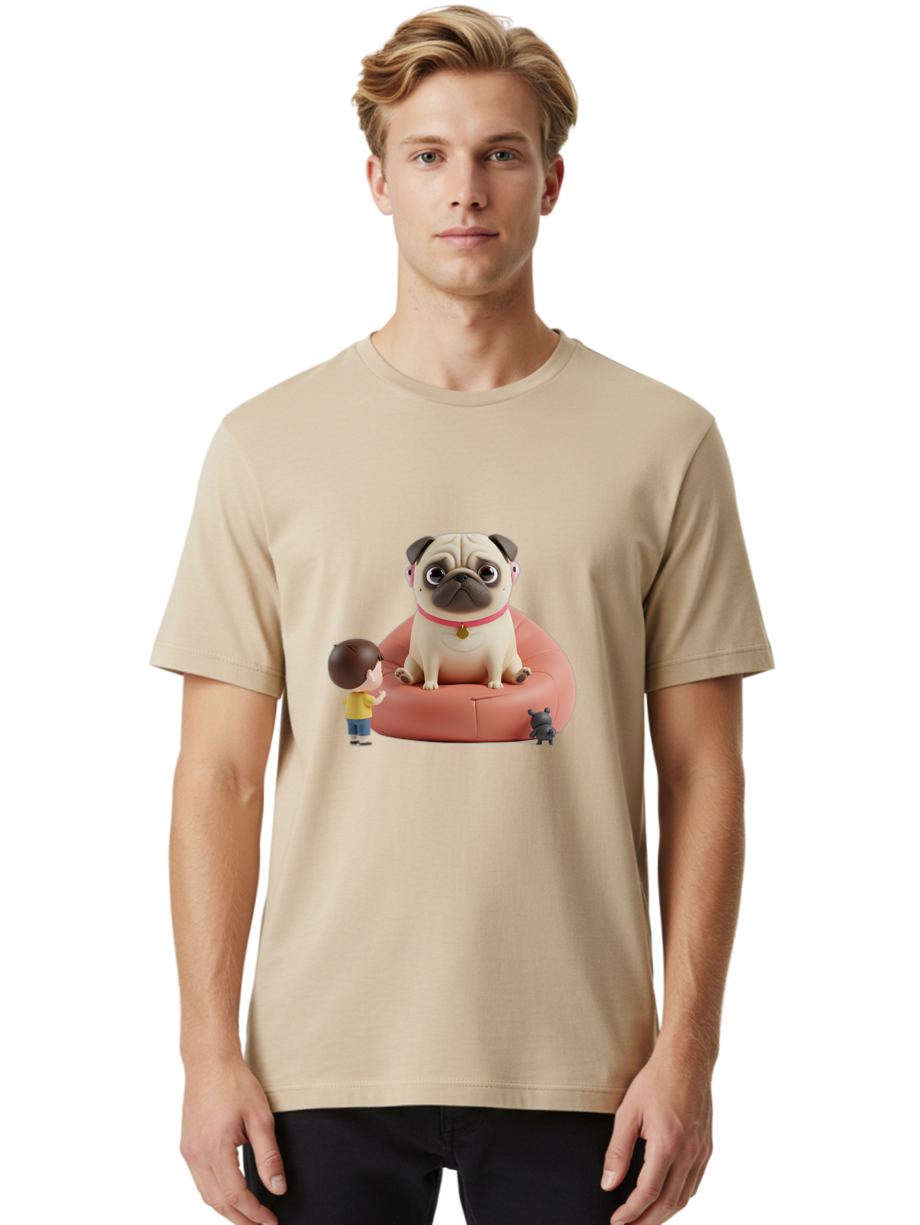 Pug-On-Bean-Bag Men'S Graphic Tee, 100% Cotton, Comfortable Casual Summer Wear, Machine Washable, Vintage Camera, Old Camera, Antique Camera, Black Camera, Classic Photography, Photography Equipment, Nostalgic Device, Film Camera, Camera Art Bai256