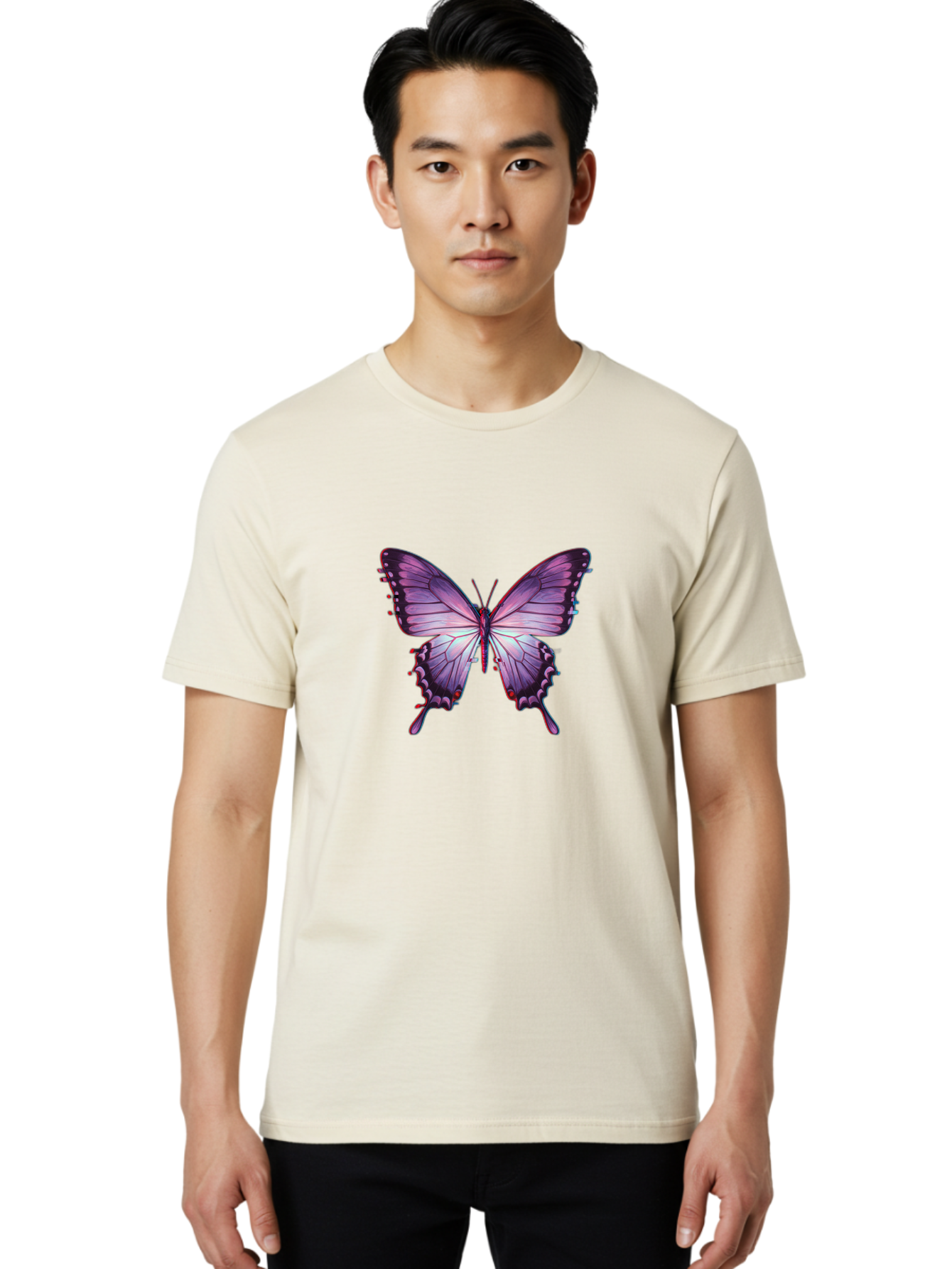 Purple-Butterfly-2 Men'S Graphic Tee, 100% Cotton, Comfortable Casual Summer Wear, Machine Washable, Vintage Camera, Old Camera, Antique Camera, Black Camera, Classic Photography, Photography Equipment, Nostalgic Device, Film Camera, Bai258