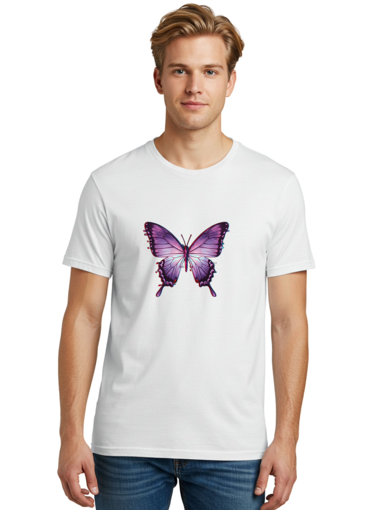 Purple-Butterfly-2 Men'S Graphic Tee, 100% Cotton, Comfortable Casual Summer Wear, Machine Washable, Vintage Camera, Old Camera, Antique Camera, Black Camera, Classic Photography, Photography Equipment, Nostalgic Device, Film Camera, Bai258