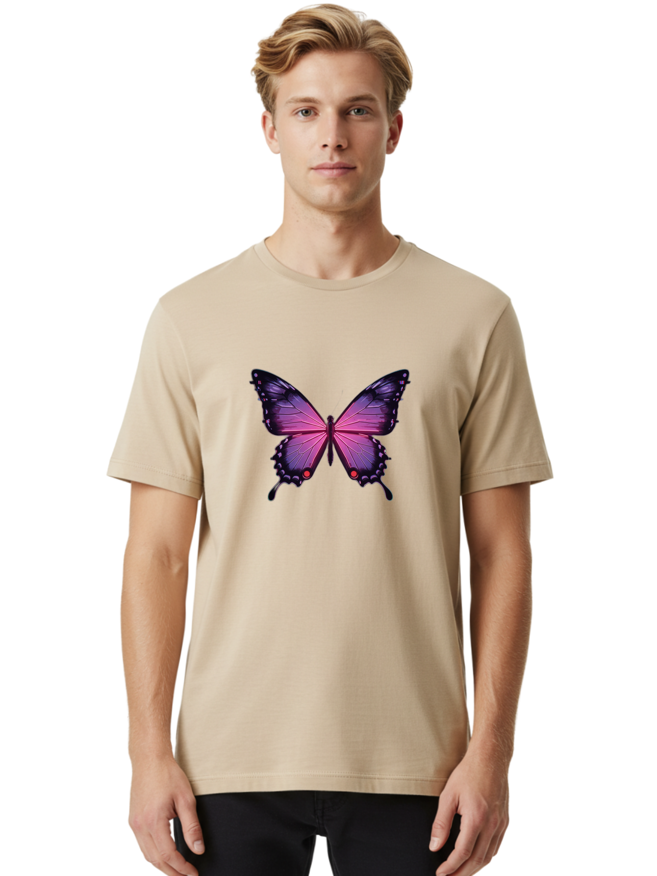 Purple-Butterfly-5 Men'S Graphic Tee, 100% Cotton, Comfortable Casual Summer Wear, Machine Washable, Vintage Camera, Old Camera, Antique Camera, Black Camera, Classic Photography, Photography Equipment, Nostalgic Device, Film Camera, Bai261