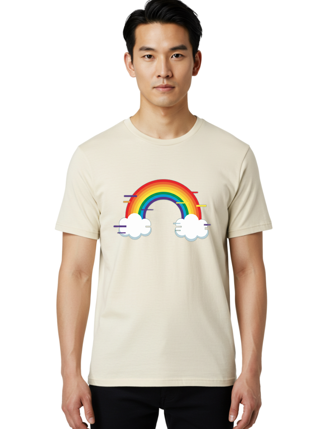 Rainbow-And-Clouds Men'S Graphic Tee, 100% Cotton, Comfortable Casual Summer Wear, Machine Washable, Vintage Camera, Old Camera, Antique Camera, Black Camera, Classic Photography, Photography Equipment, Nostalgic Device, Film Camera, Bai284
