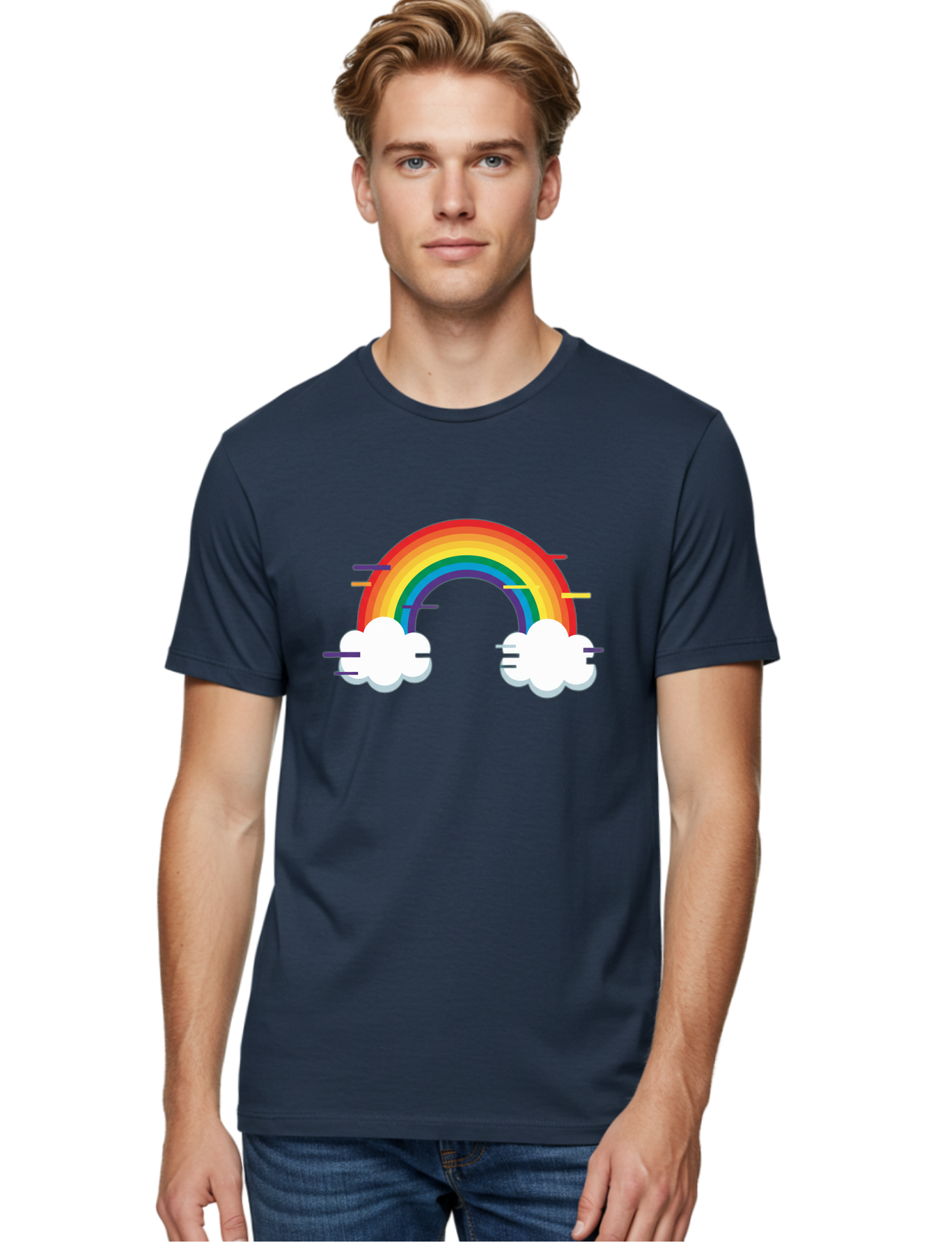 Rainbow-And-Clouds Men'S Graphic Tee, 100% Cotton, Comfortable Casual Summer Wear, Machine Washable, Vintage Camera, Old Camera, Antique Camera, Black Camera, Classic Photography, Photography Equipment, Nostalgic Device, Film Camera, Bai284
