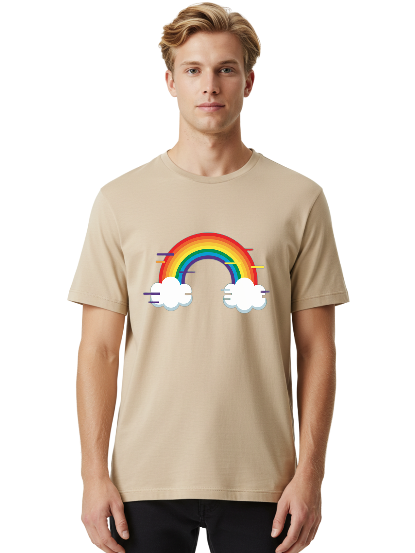 Rainbow-And-Clouds Men'S Graphic Tee, 100% Cotton, Comfortable Casual Summer Wear, Machine Washable, Vintage Camera, Old Camera, Antique Camera, Black Camera, Classic Photography, Photography Equipment, Nostalgic Device, Film Camera, Bai284