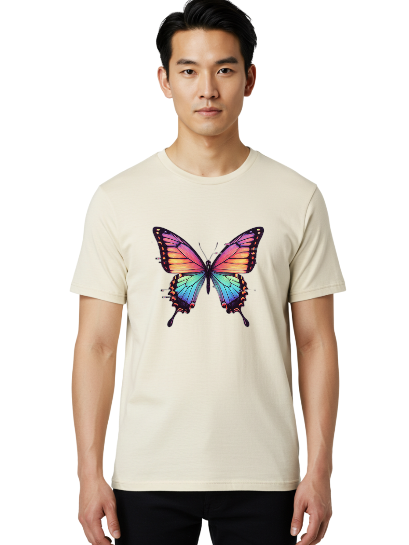 Rainbow-Butterfly Men'S Graphic Tee, 100% Cotton, Comfortable Casual Summer Wear, Machine Washable, Vintage Camera, Old Camera, Antique Camera, Black Camera, Classic Photography, Photography Equipment, Nostalgic Device, Film Camera, Camera Art Bai287