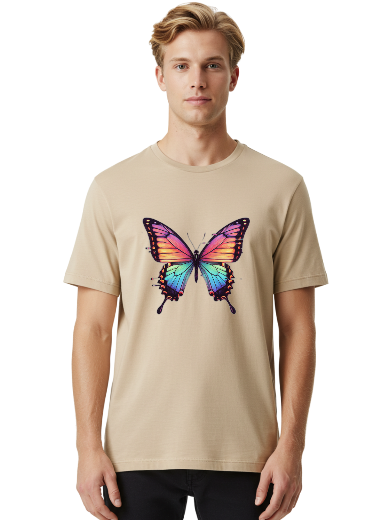 Rainbow-Butterfly Men'S Graphic Tee, 100% Cotton, Comfortable Casual Summer Wear, Machine Washable, Vintage Camera, Old Camera, Antique Camera, Black Camera, Classic Photography, Photography Equipment, Nostalgic Device, Film Camera, Camera Art Bai287