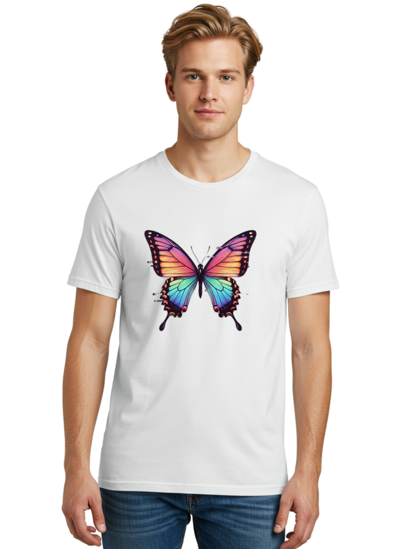 Rainbow-Butterfly Men'S Graphic Tee, 100% Cotton, Comfortable Casual Summer Wear, Machine Washable, Vintage Camera, Old Camera, Antique Camera, Black Camera, Classic Photography, Photography Equipment, Nostalgic Device, Film Camera, Camera Art Bai287