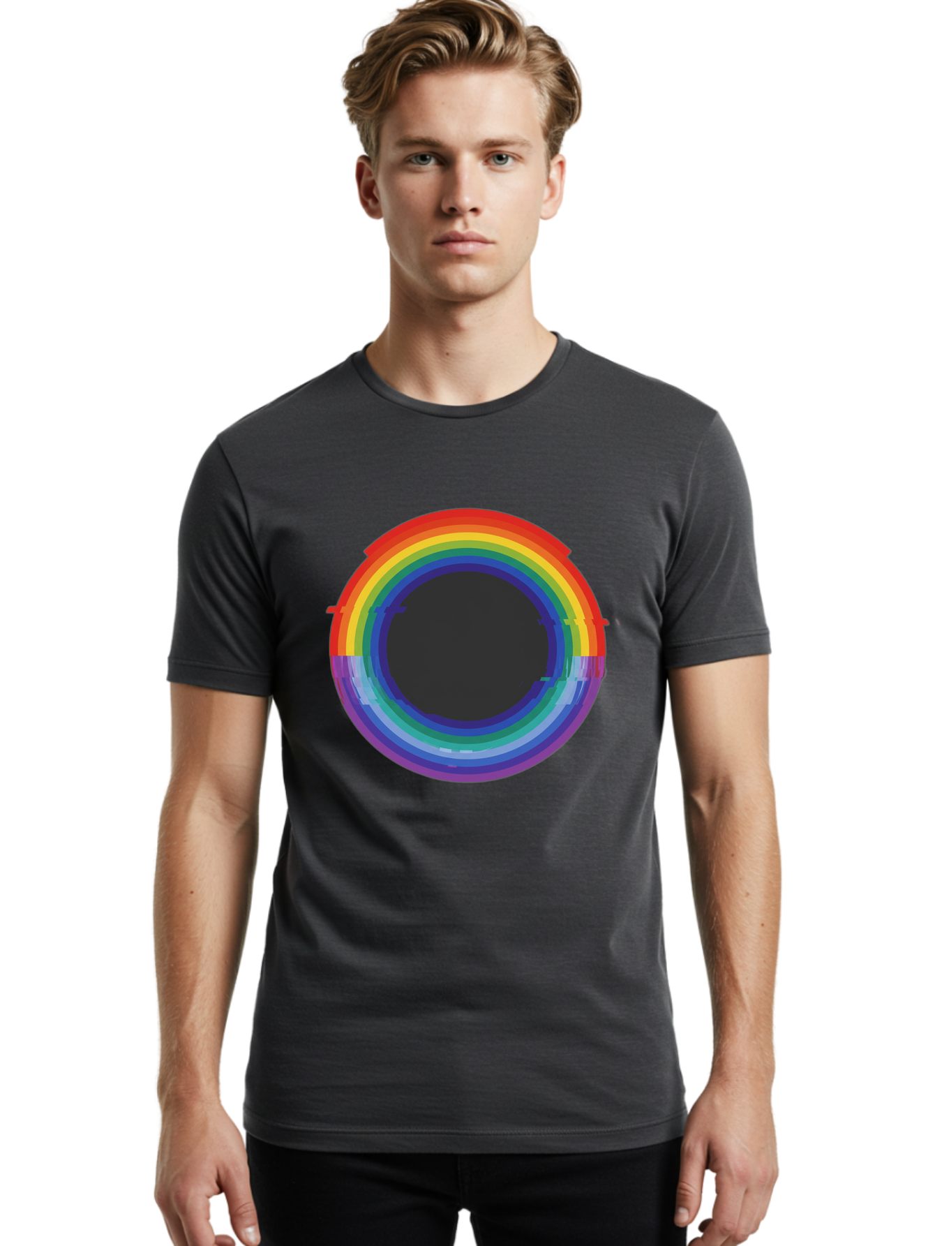 Rainbow-Circle-1 Men'S Graphic Tee, 100% Cotton, Comfortable Casual Summer Wear, Machine Washable, Vintage Camera, Old Camera, Antique Camera, Black Camera, Classic Photography, Photography Equipment, Nostalgic Device, Film Camera, Camera Art Bai288