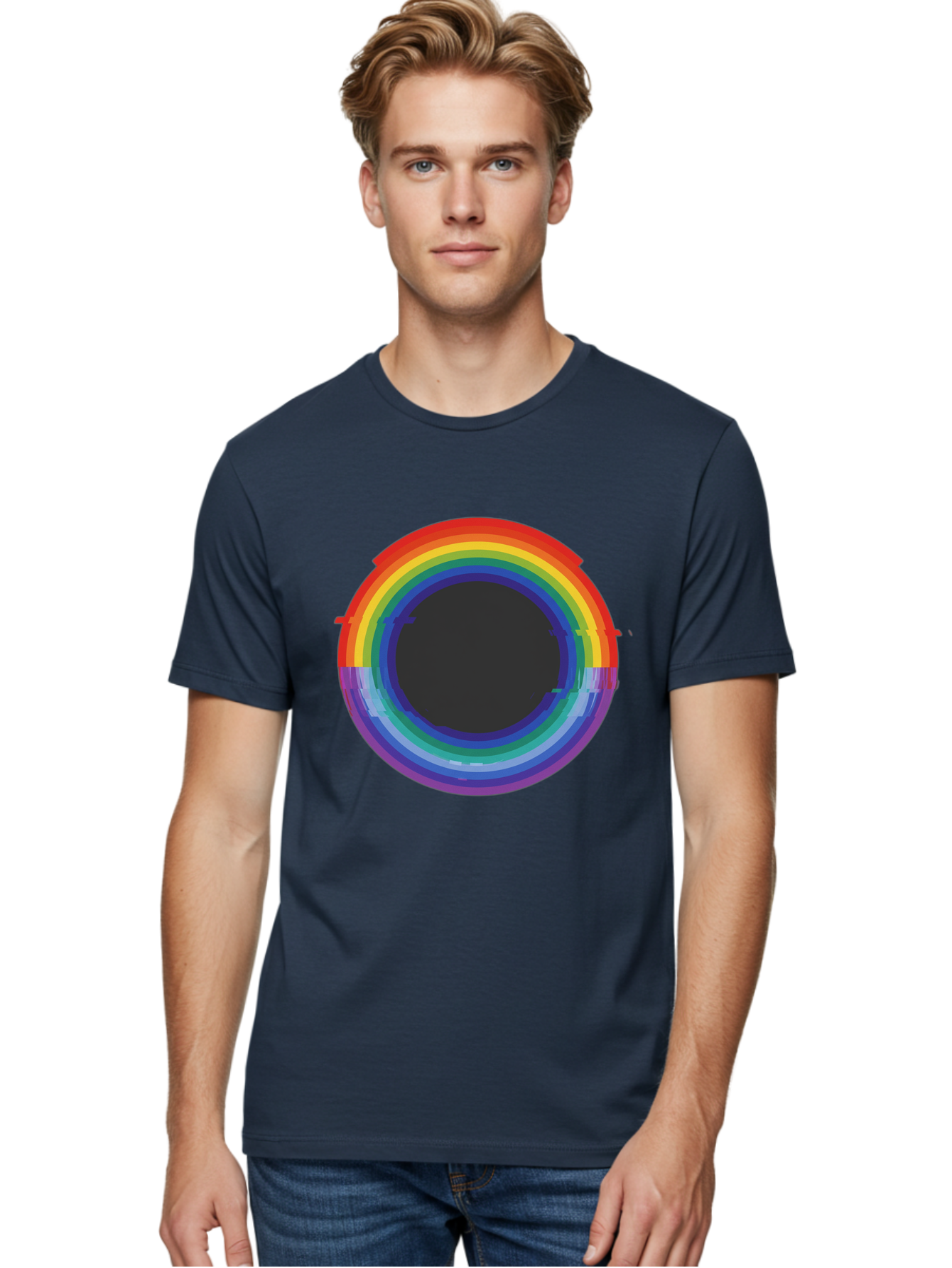 Rainbow-Circle-1 Men'S Graphic Tee, 100% Cotton, Comfortable Casual Summer Wear, Machine Washable, Vintage Camera, Old Camera, Antique Camera, Black Camera, Classic Photography, Photography Equipment, Nostalgic Device, Film Camera, Camera Art Bai288