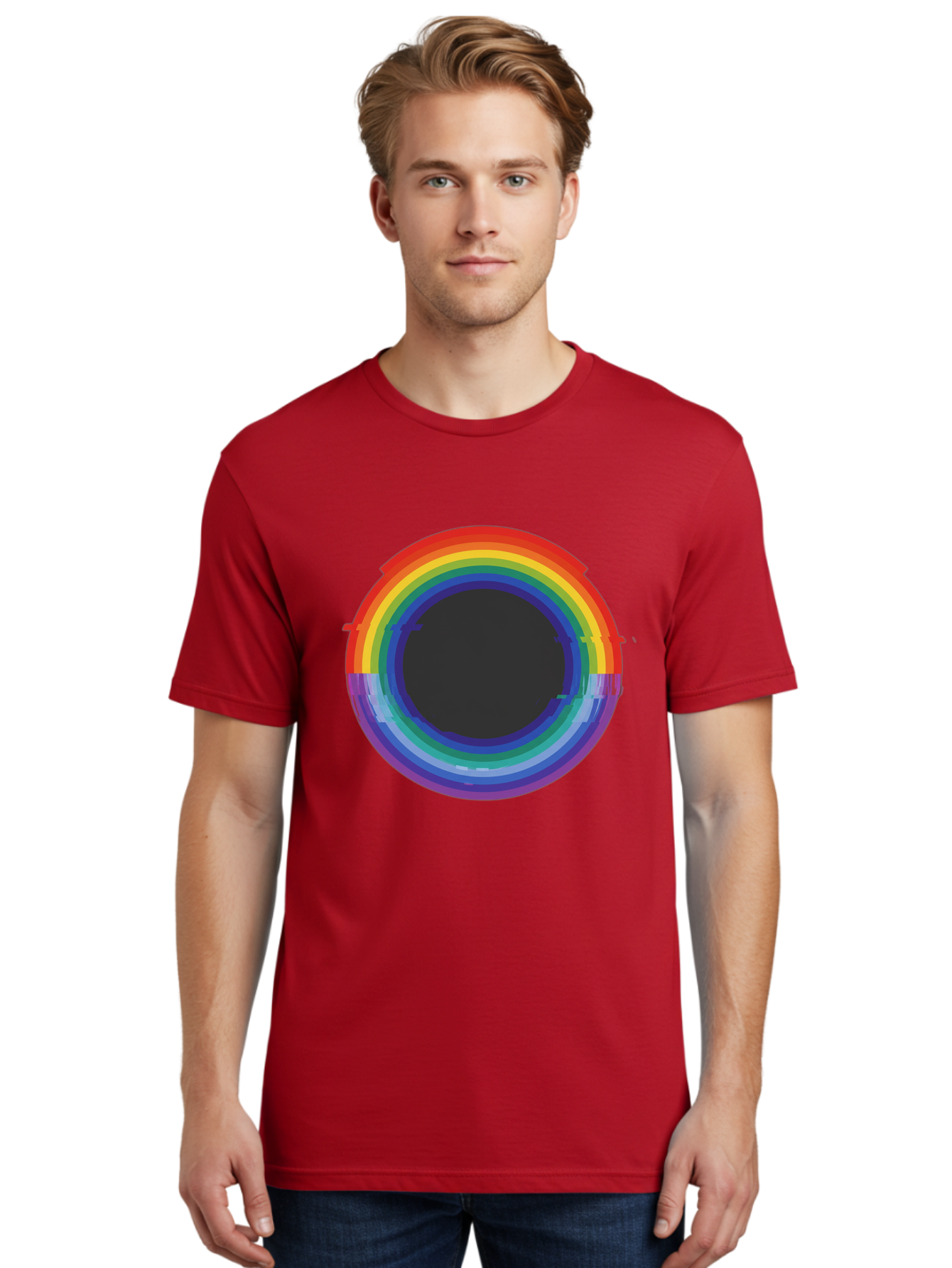 Rainbow-Circle-1 Men'S Graphic Tee, 100% Cotton, Comfortable Casual Summer Wear, Machine Washable, Vintage Camera, Old Camera, Antique Camera, Black Camera, Classic Photography, Photography Equipment, Nostalgic Device, Film Camera, Camera Art Bai288