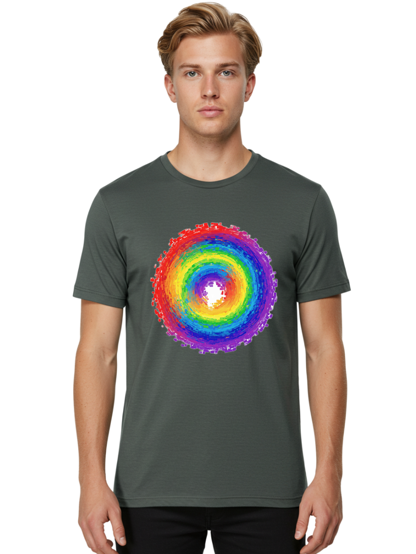 Rainbow-Circle-3 Men'S Graphic Tee, 100% Cotton, Comfortable Casual Summer Wear, Machine Washable, Vintage Camera, Old Camera, Antique Camera, Black Camera, Classic Photography, Photography Equipment, Nostalgic Device, Film Camera, Camera Art Bai290