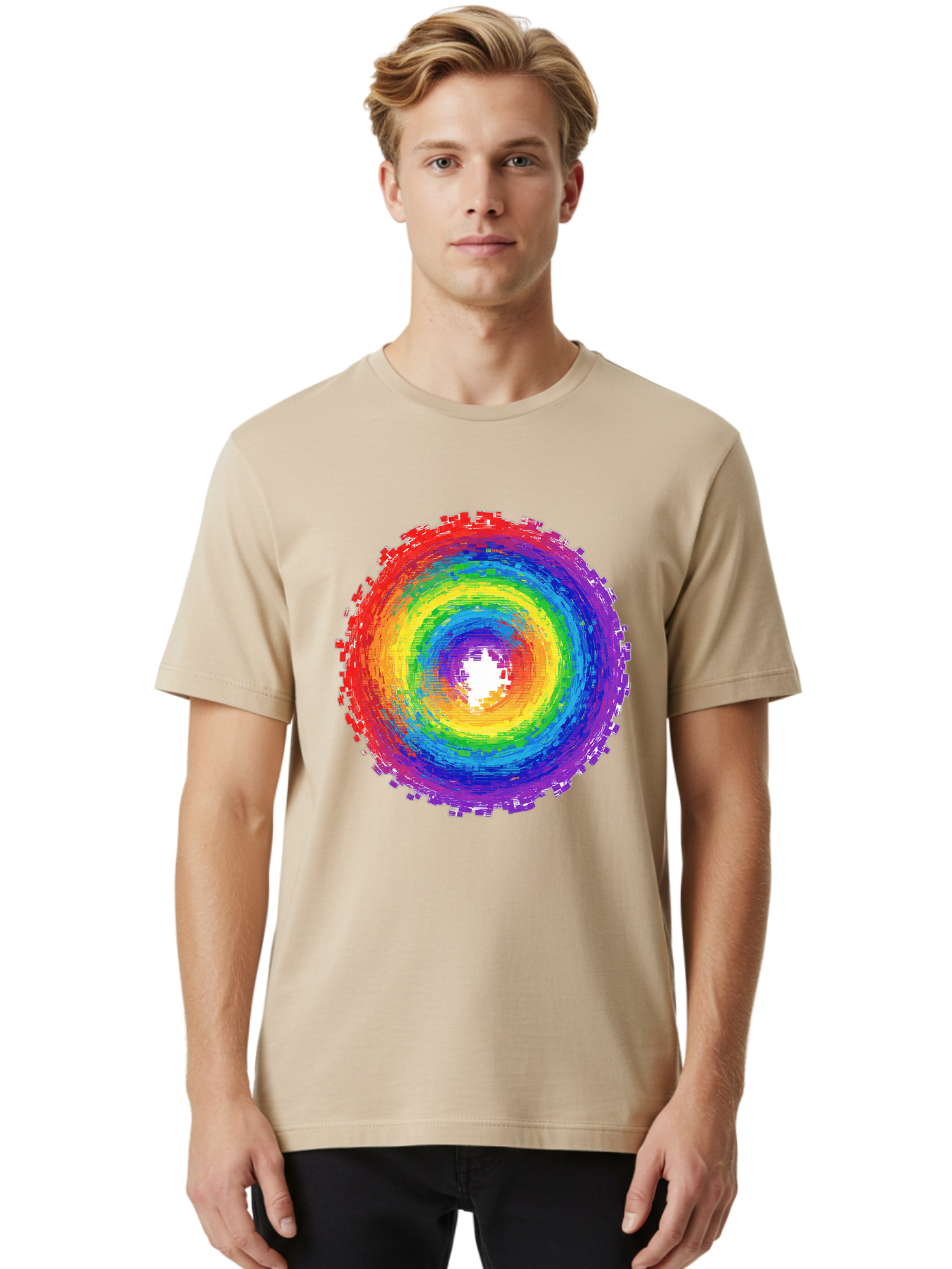 Rainbow-Circle-3 Men'S Graphic Tee, 100% Cotton, Comfortable Casual Summer Wear, Machine Washable, Vintage Camera, Old Camera, Antique Camera, Black Camera, Classic Photography, Photography Equipment, Nostalgic Device, Film Camera, Camera Art Bai290